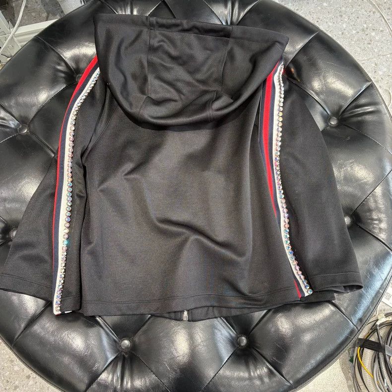 Gucci Gucci Double-sleeved webbing rhinestone trim hooded black Size US S / EU 44-46 / 1 - 2 Thumbnail