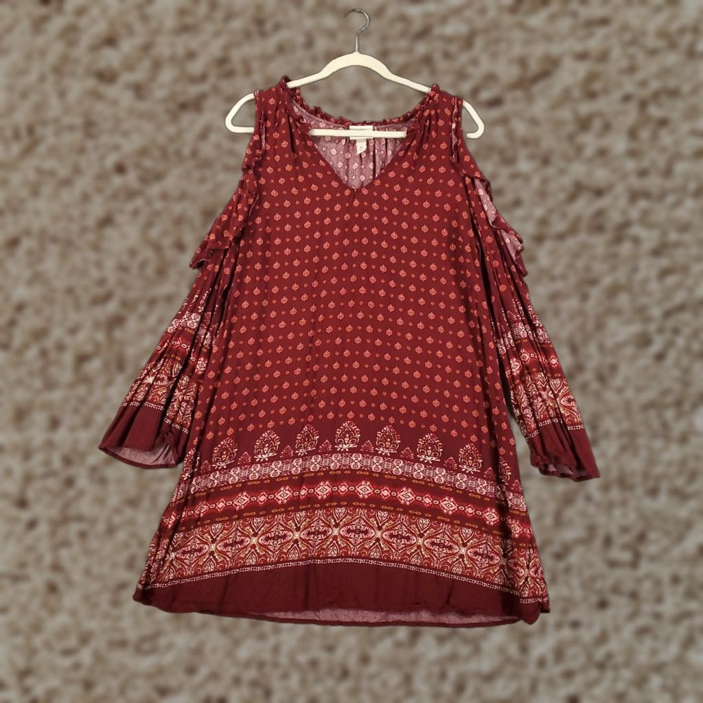 Vintage Know Rose Tunic Womens XL Cold Shoulder Boho Ruffle Tie Tassled Mini Dress Size XL / US 12-14 / IT 48-50 - 1 Thumbnail