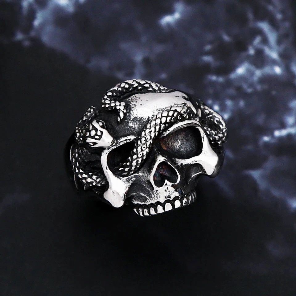 Jewelry × Vintage Retro Goth Skull Snake Ring Size ONE SIZE - 4 Thumbnail