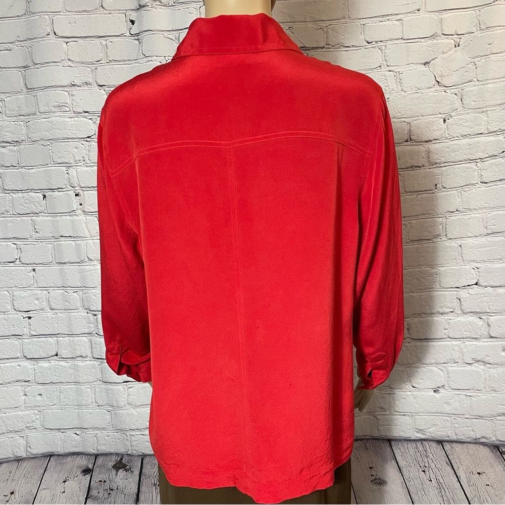 Chicos Chico's Design 100% Silk Red Shirt Jacket Size 1 US M Size M / US 6-8 / IT 42-44 - 4 Thumbnail