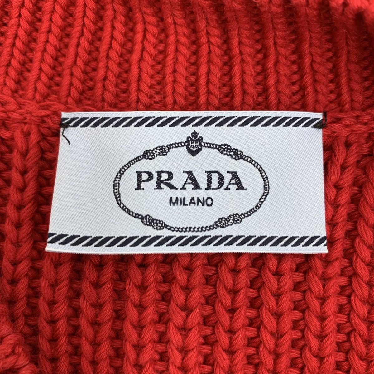 Prada Prada 22 Red Logo Monogram Embroidered Cotton V-Neck Sweater Size XS / US 0-2 / IT 36-38 - 6 Thumbnail