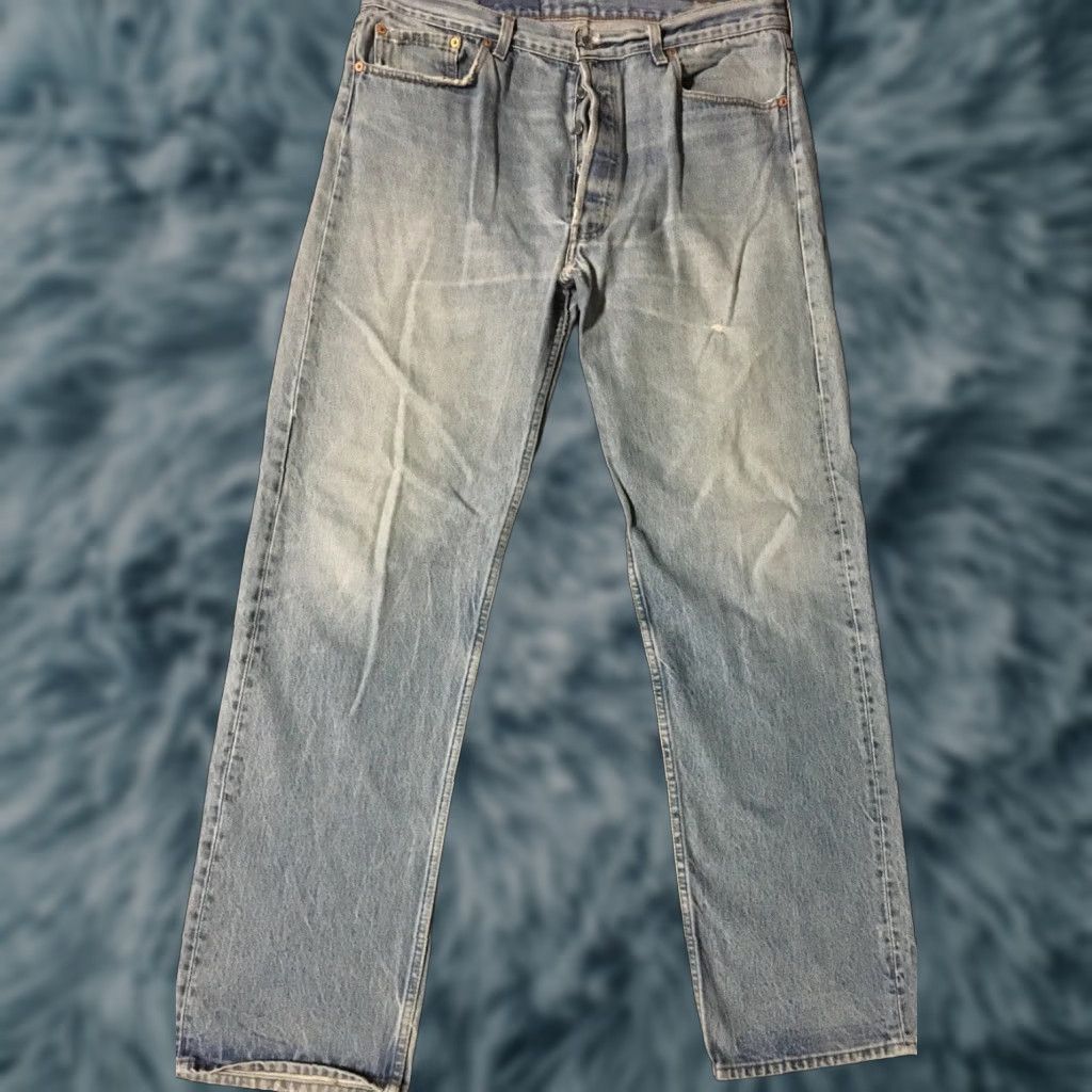 VINTAGE Levi's 501 Jeans Mens 38 Blue Distressed Button Fly Straight 33 Inseam USA 80s 90s Grunge Punk Rock Biker 1980s 1990s
