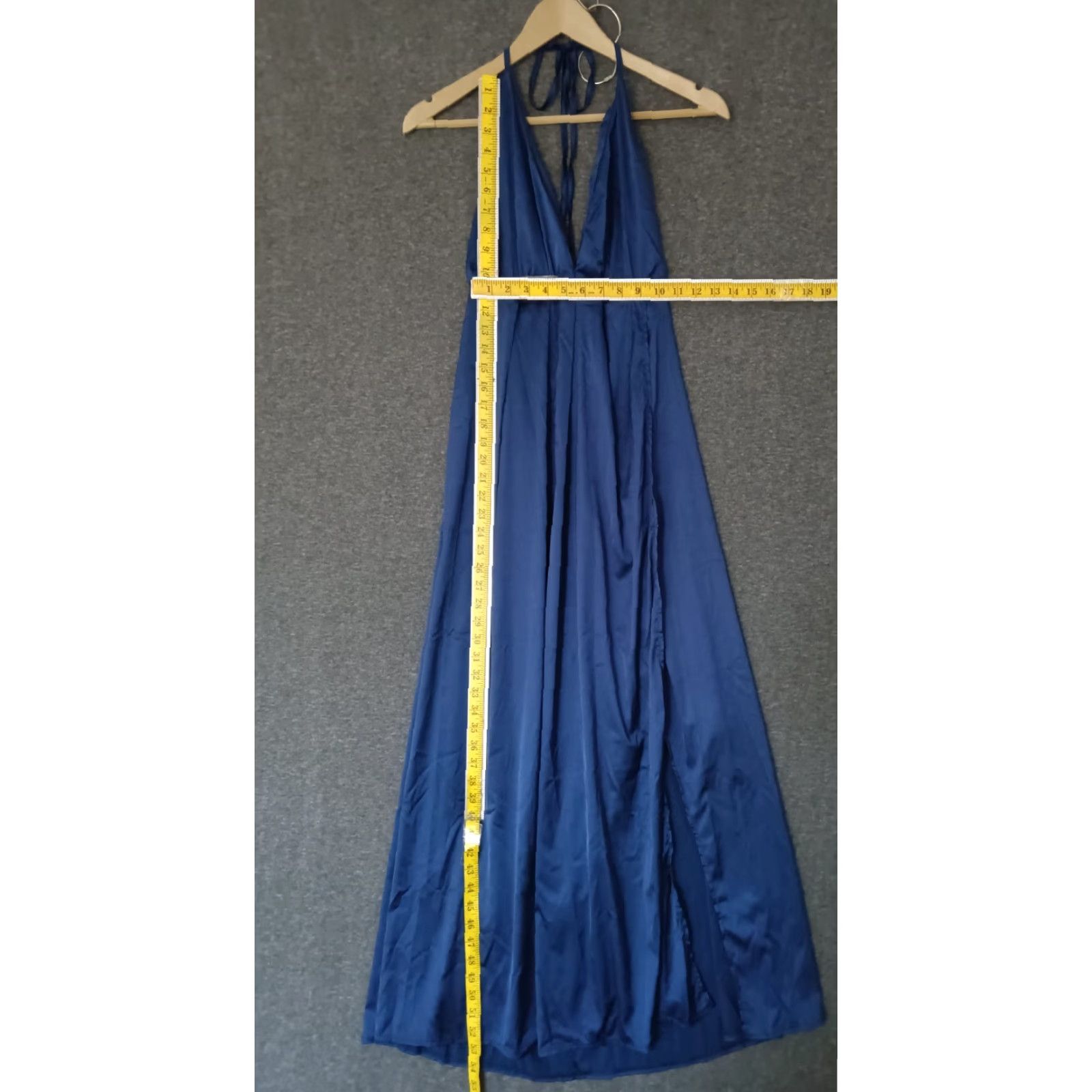 Vintage Yim Eili Halter Maxi Dress Navy Blue Polyester Size M Sleeveless Adult Regular Wedding Bridesmaid Size ONE SIZE - 4 Thumbnail