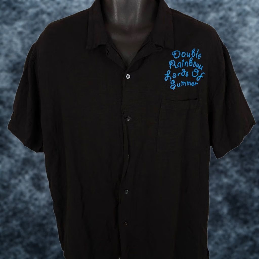 Double Rainbouu Double Rainbouu Shirt Mens XL Black Lords Of Summer Linen Blend Bowling Shirt Button-Down Hawaiian Theme Mens XL Black Linen Blend Size US XL / EU 56 / 4 - 1 Thumbnail