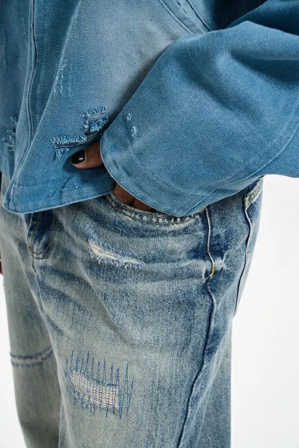 VIBE patch washed faded y2k damaged jeans Size US 32 / EU 48 - 4 Thumbnail