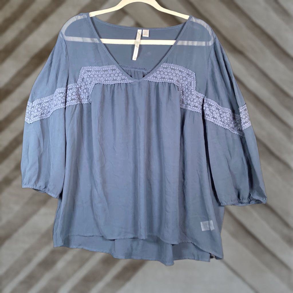 Lauren Conrad Lauren Conrad Blouse Blue V-Neck 3/4 Sleeve Sheer Tunic Polyester XL Womens Size XL / US 12-14 / IT 48-50 - 1 Thumbnail