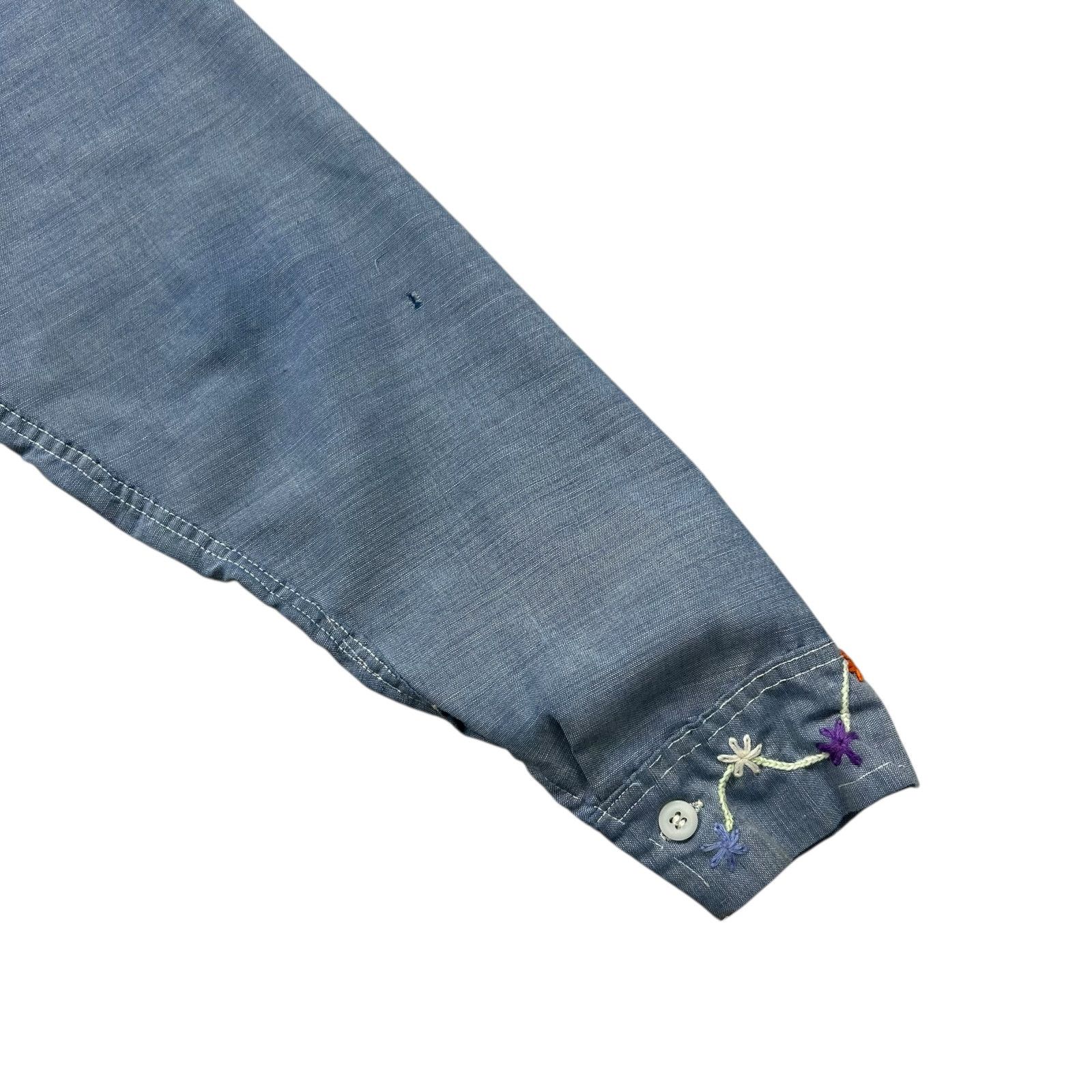 Vintage 70s PERMANENT PRESS EMBROIDERED CHAMBRAY SHIRT CLOWN FLOWER Size US M / EU 48-50 / 2 - 8 Thumbnail