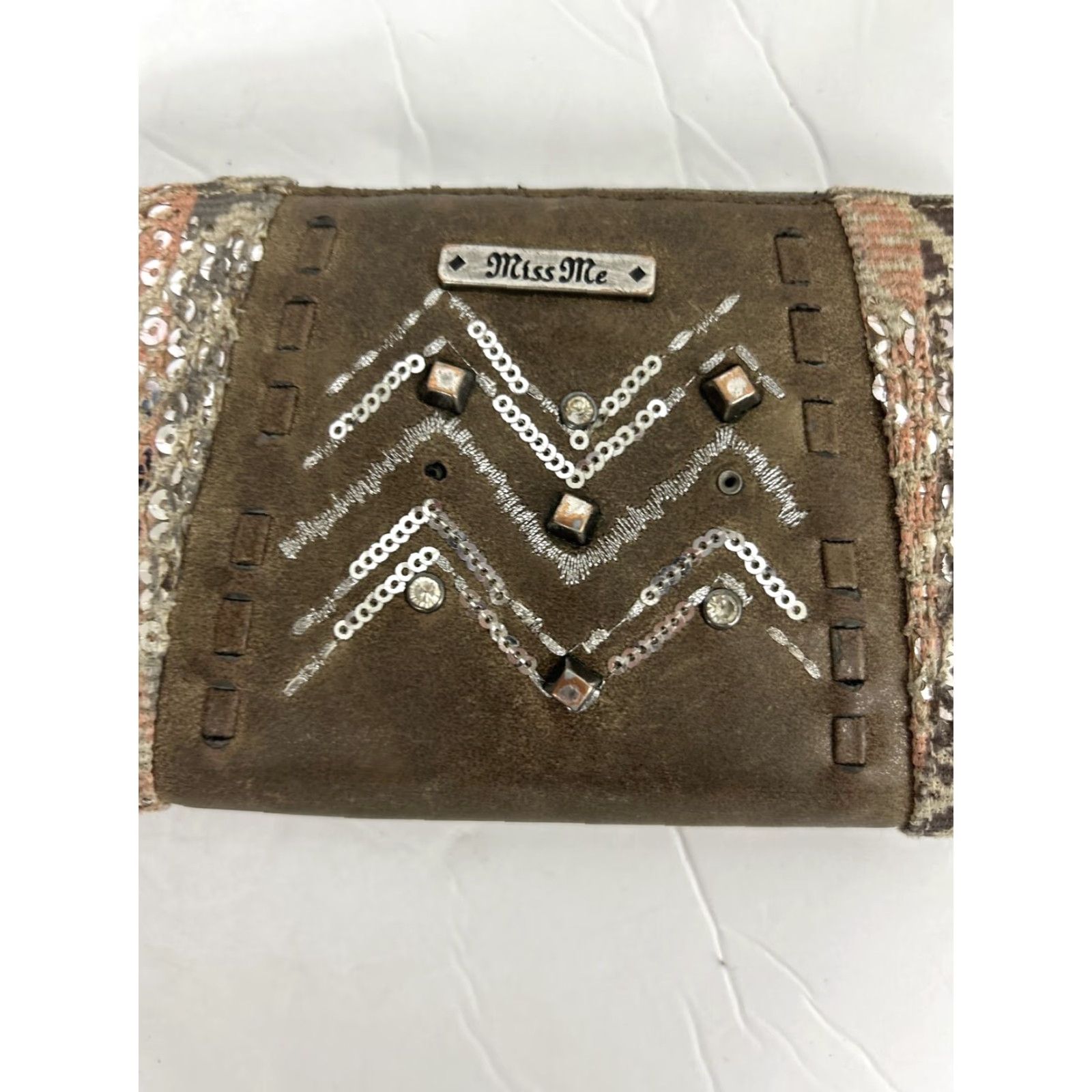 Miss Me VINTAGE Miss Me Wallet Gray Faux Leather Zipper Closure Bedazzled 8x4x1 Women Wallets Bedazzled Accents Zipper Closure Size ONE SIZE - 3 Thumbnail
