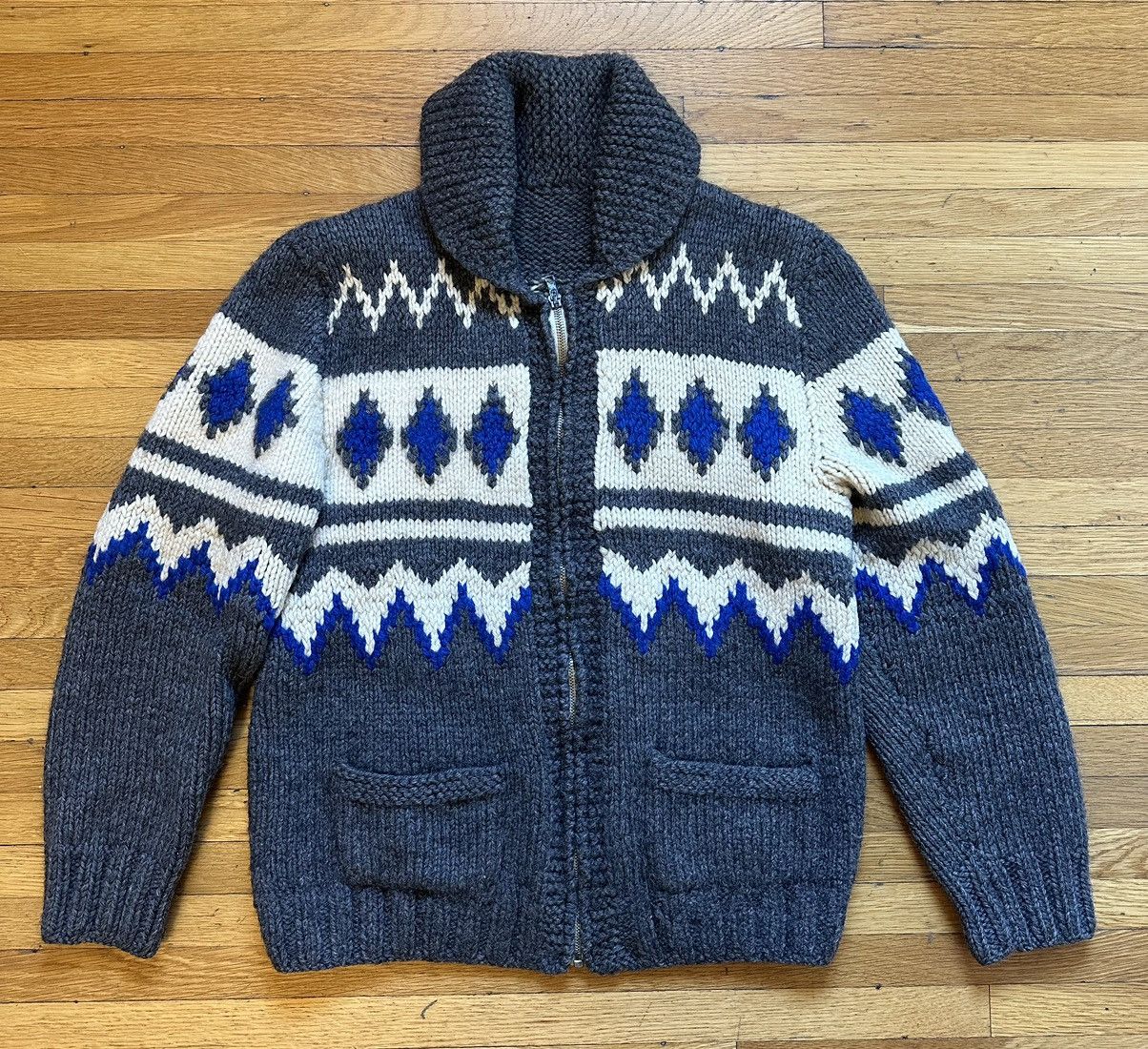 image of Vintage Wool Knit Cowichan Sweater in Blue, Men's (Size XS)