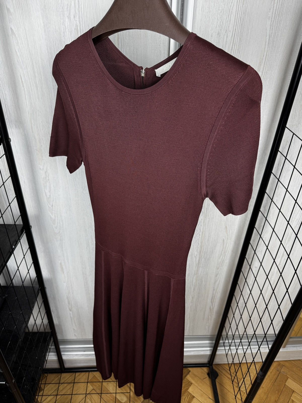 Women's Jason Wu Burgundy Short Sleeve Fit Flared Knit Dress