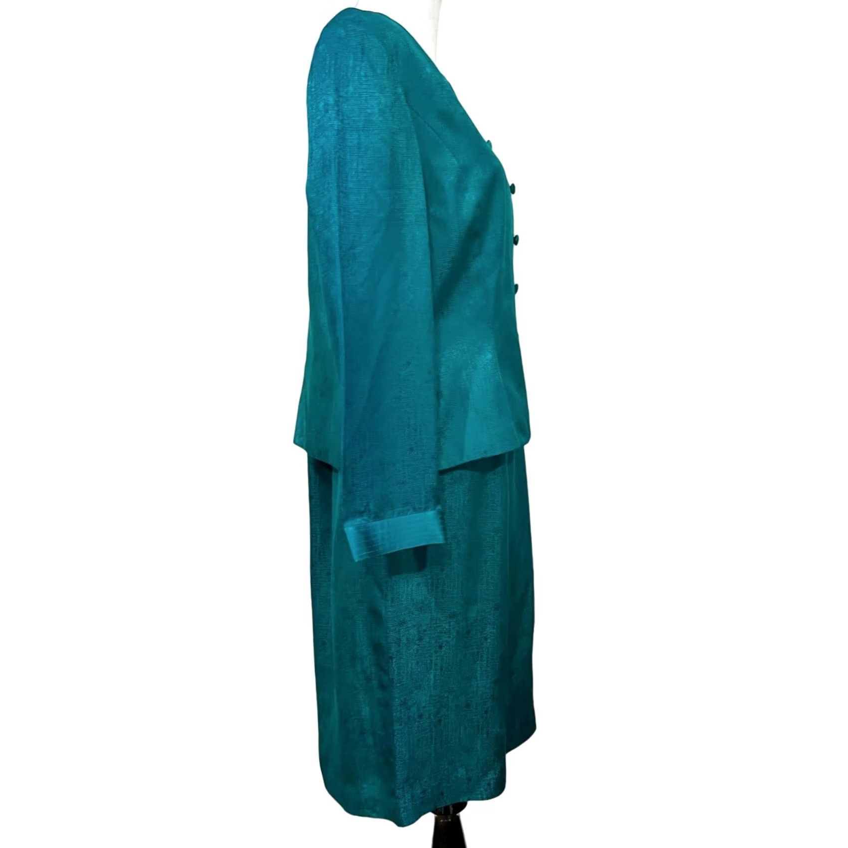Adrianna Papell VINTAGE Adrianna Papell Silk Skirt Suit Set Jacket & Skirt 14 Teal Green/Blue Women Adults Mens Girls Size 36" / US 14 / IT 50 - 3 Thumbnail