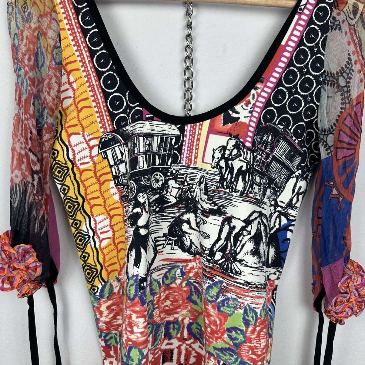 Jean Paul Gaultier Vintage Y2K Save The Queen Silk/Nylon Blouse Mesh Top Shirt Size M / US 6-8 / IT 42-44 - 3 Thumbnail
