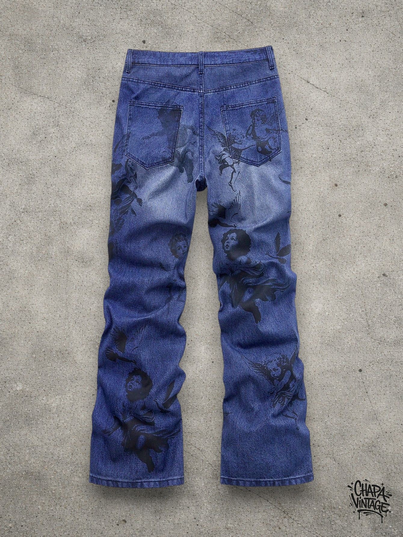 Japanese Brand Slim stacked graphic jeans Size US 32 / EU 48 - 2 Thumbnail