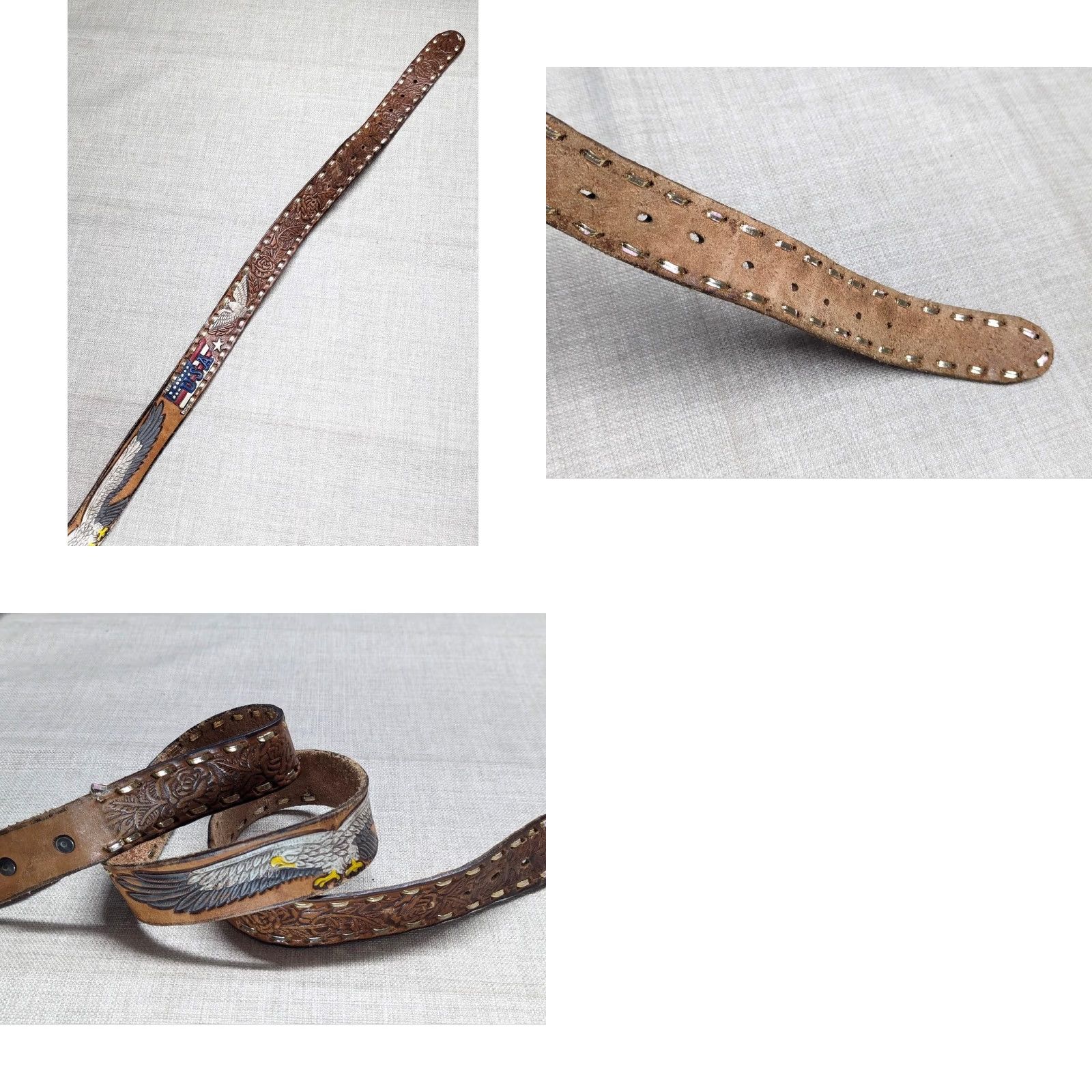 Vintage VINTAGE leather belt EAGLE america 46 western buckle belt Cowboy Men Size 46 - 8 Thumbnail