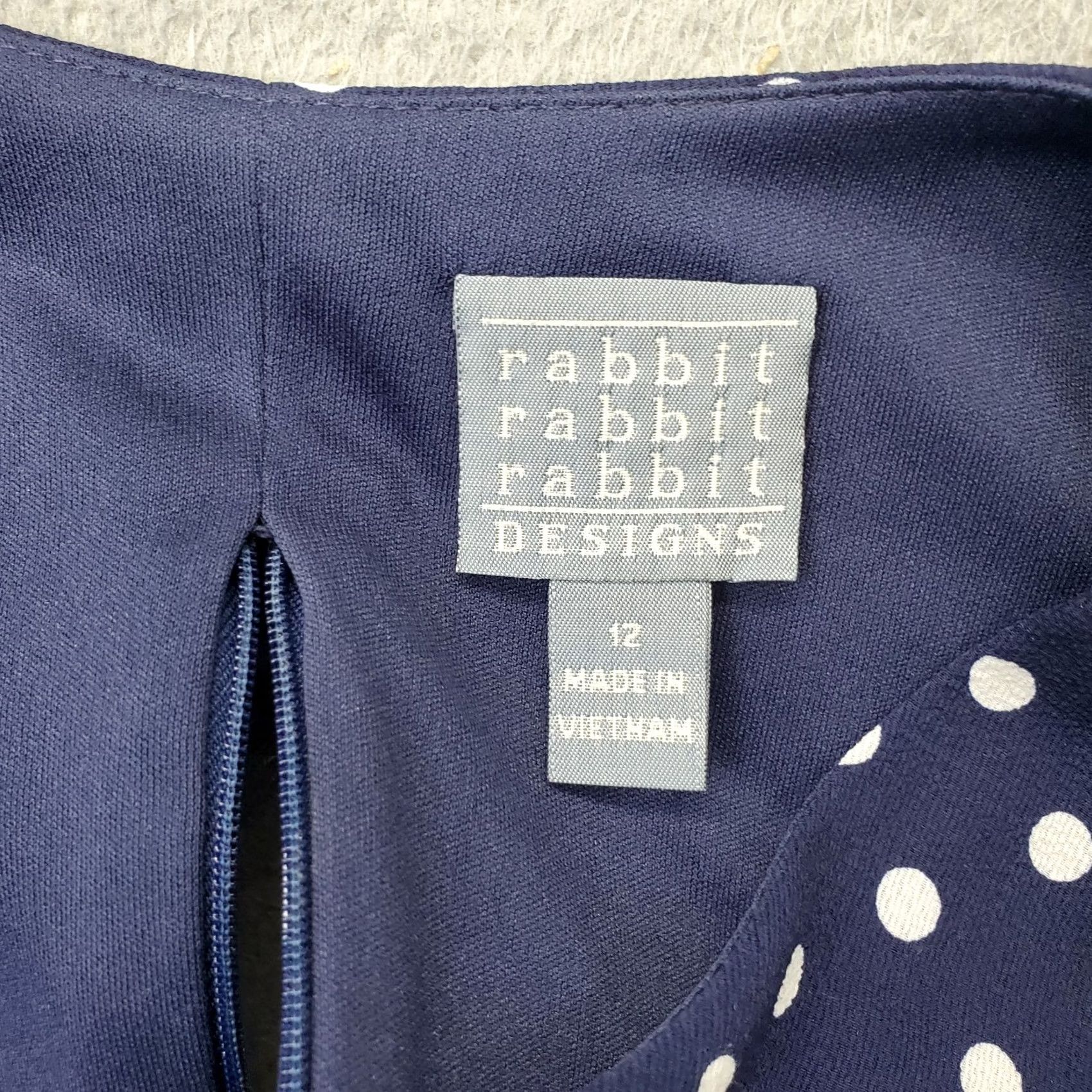 Vintage Rabbit Wrap Dress Womens Size 12 Navy White Polka Dot Lined Swing Hem Tie Back Zip V-Neck Short Sleeve Size XL / US 12-14 / IT 48-50 - 3 Thumbnail