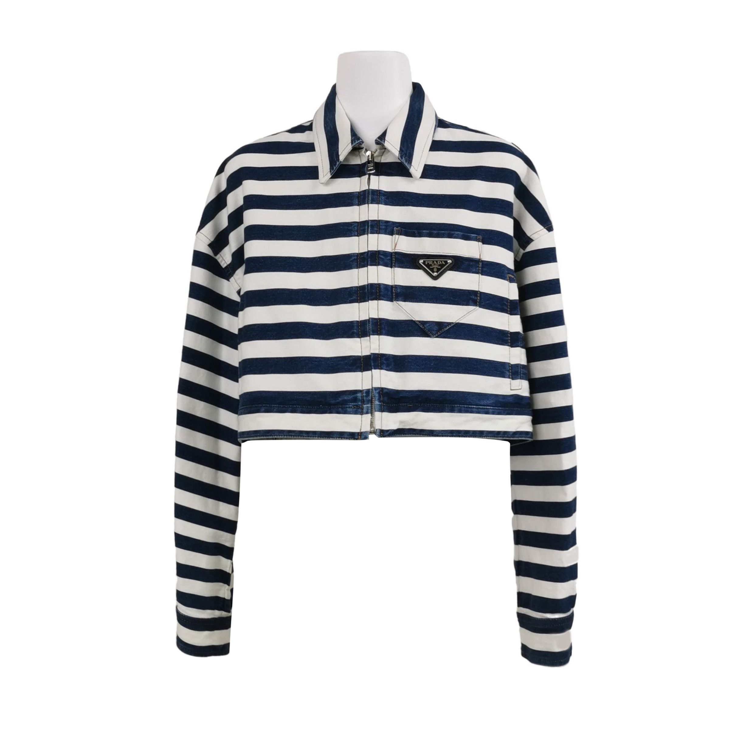 Prada Prada Cropped Striped Cotton Jacket - dmc Size L / US 10 / IT 46 - 1 Thumbnail