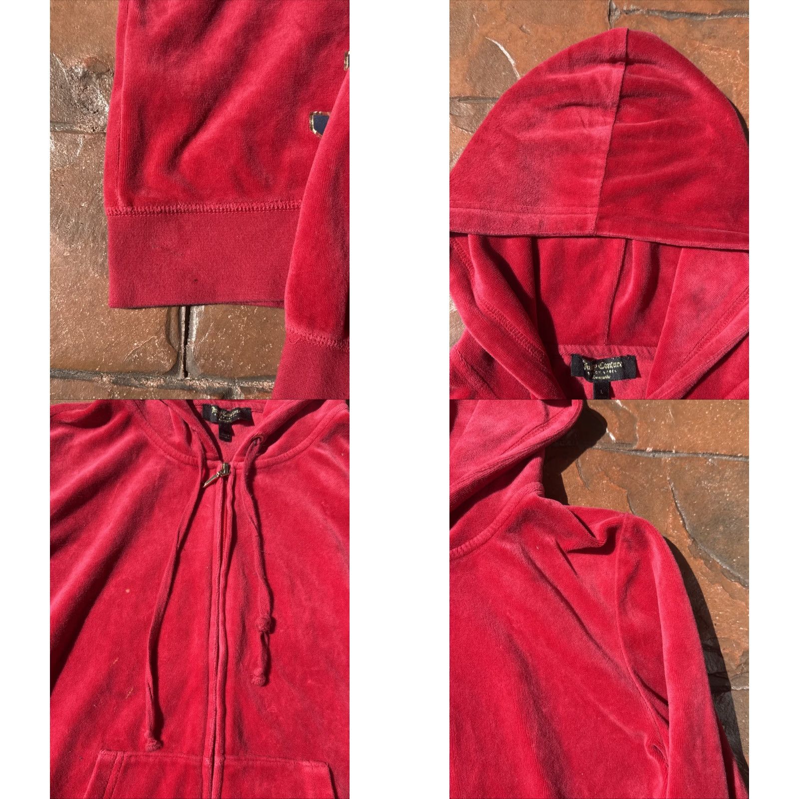 Juicy Couture VINTAGE Juicy Couture Hoodie Large Red Velour Zip Up Rhinestone Bling Full Zip Hooded Womens Casual Retro 2000s Size L / US 10 / IT 46 - 8 Thumbnail