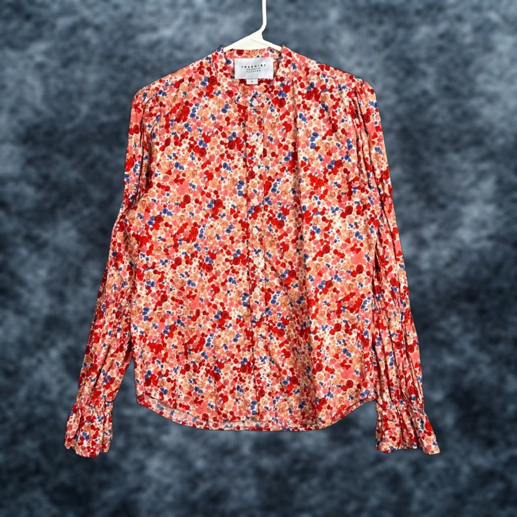 Vintage Rochelle Behrens Shirt Button-Up Long-Sleeve Floral Cotton Red Small Womens Size S / US 4 / IT 40 - 1 Thumbnail