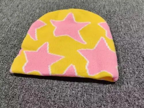 Japanese Brand Rich Star All Over Graphic No Cuff Beanie Hat Yellow Size ONE SIZE - 4 Thumbnail