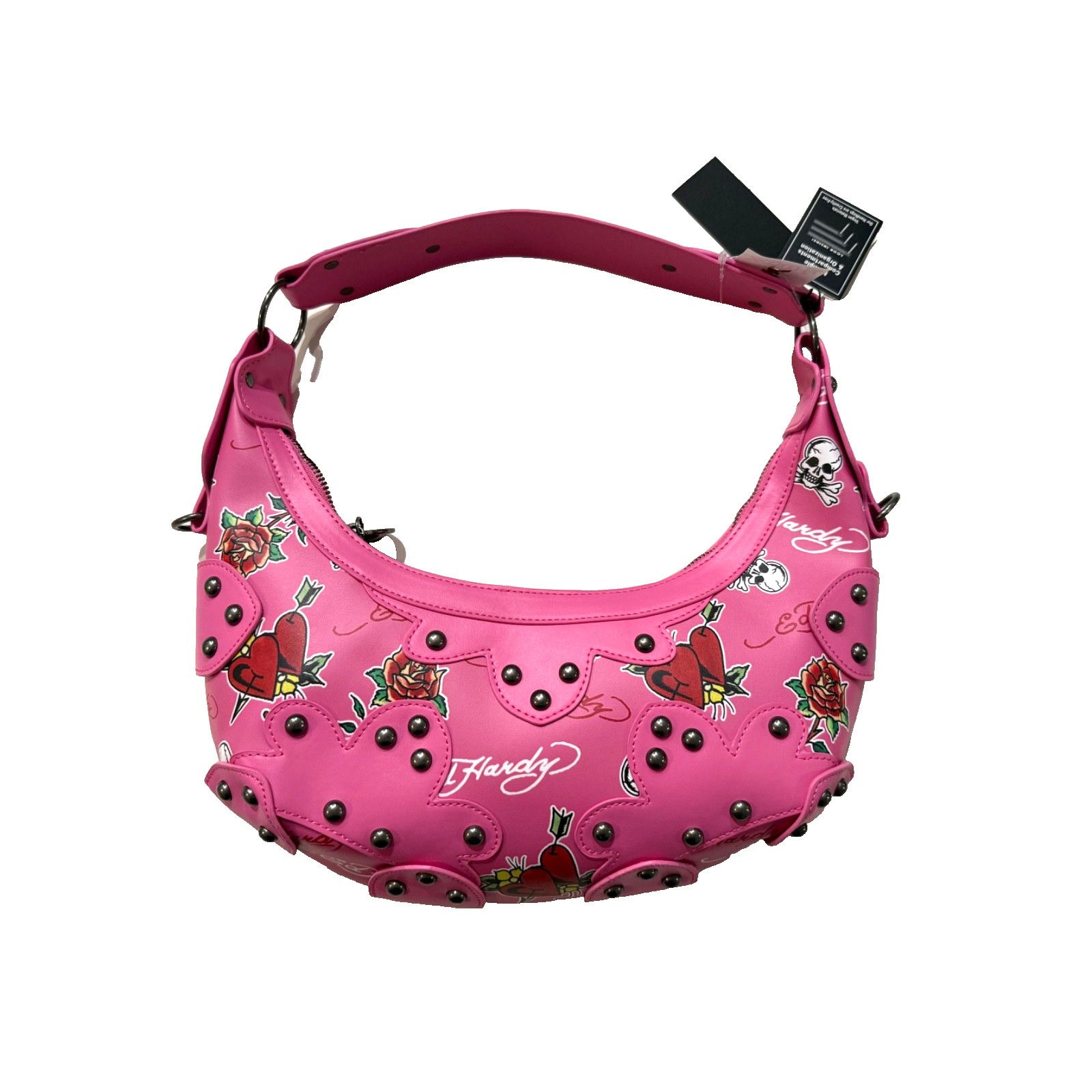 Ed Hardy Ed Hardy Shoulder Bag Skull Rose Purse Y2K Pink Gunmetal Size ONE SIZE - 1 Thumbnail