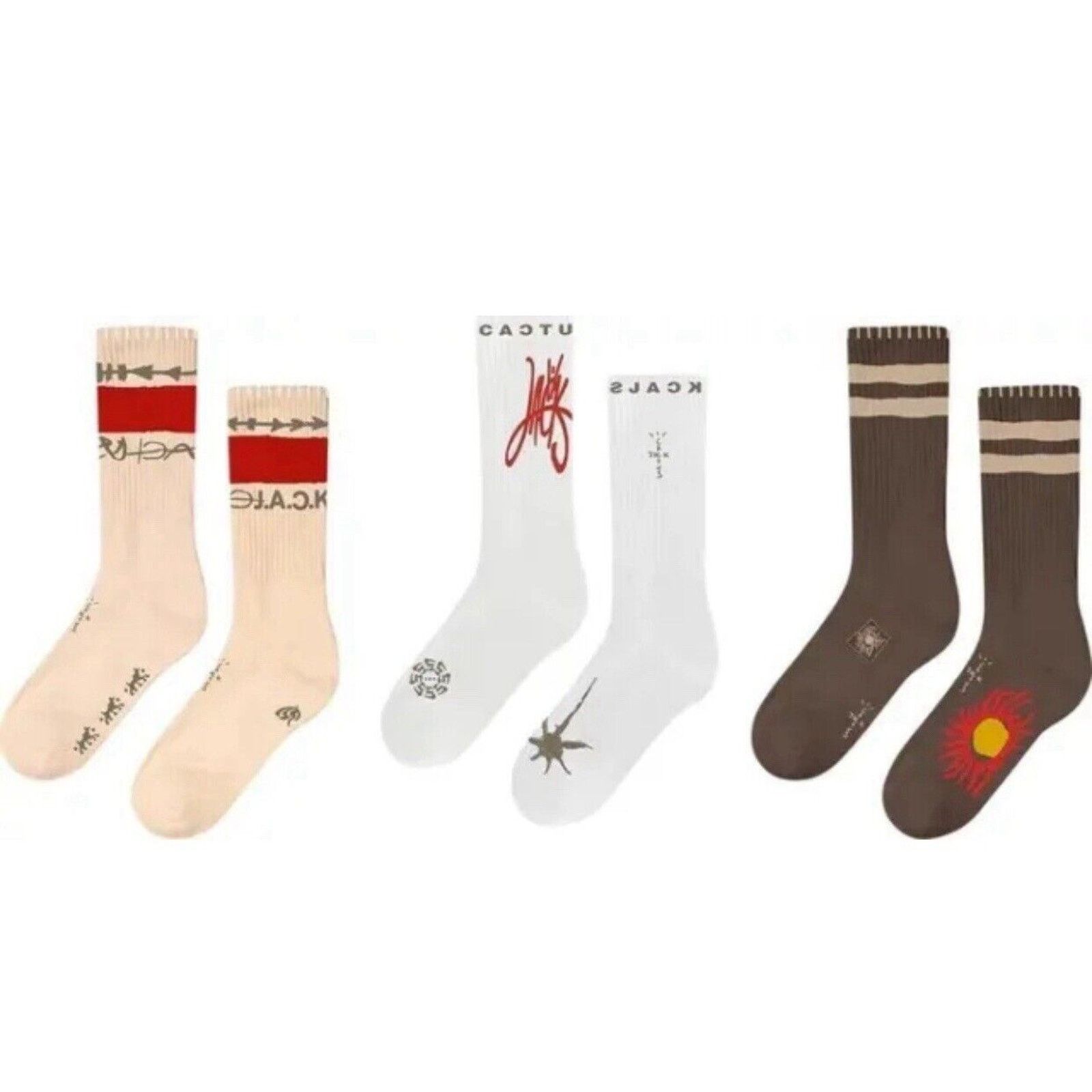 Travis Scott Cactus Jack Reverse Jack Trio Socks New