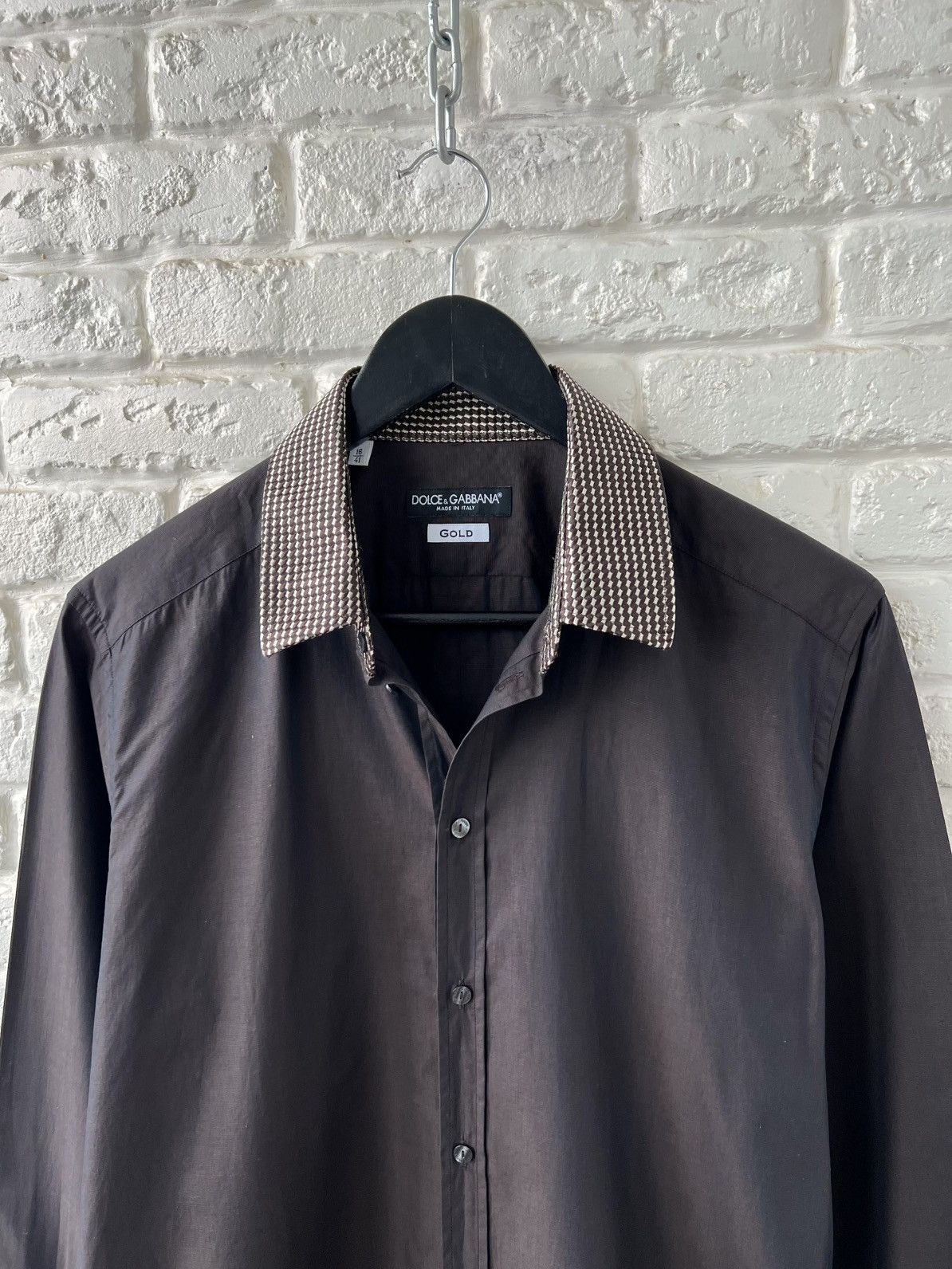 Dolce & Gabbana Dolce&Gabbana Brown Cotton/Silk Gold Line Button Shirt Size US M / EU 48-50 / 2 - 2 Thumbnail