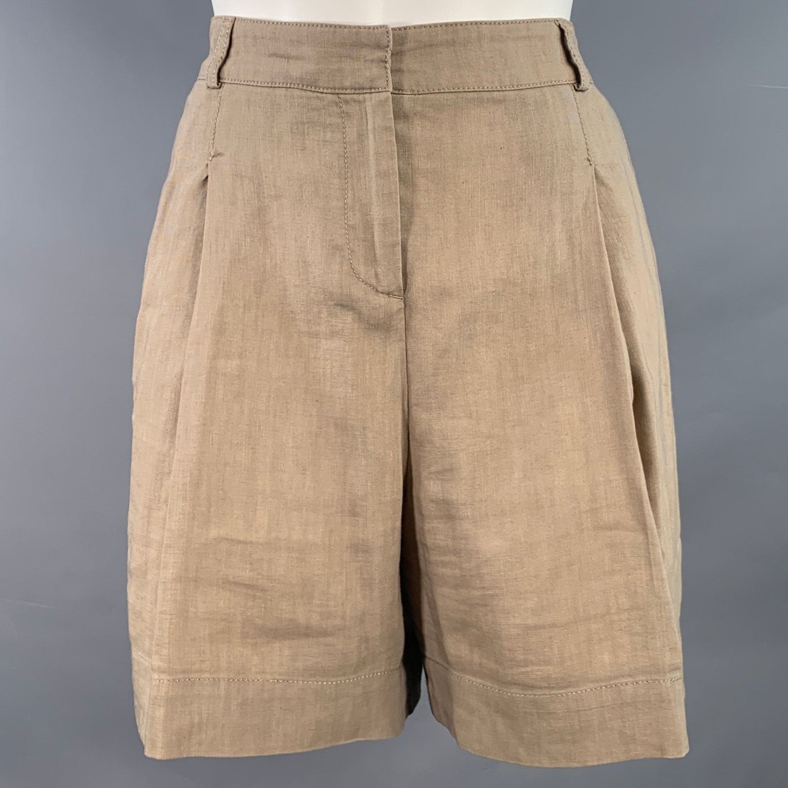Burberry BURBERRY LONDON Size 8 Brown Wool Linen Pleated Shorts Size 30" / US 8 / IT 44 - 1 Thumbnail
