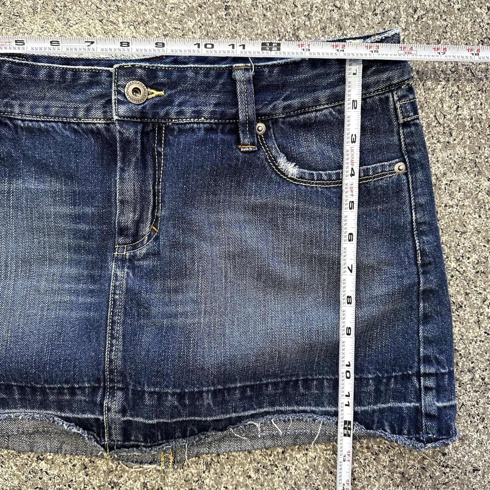 American Eagle Outfitters VINTAGE American Eagle Denim Skirt Mini Womens 8 Blue Distressed Hem 31x12 Y2K Size 30" / US 8 / IT 44 - 7 Thumbnail