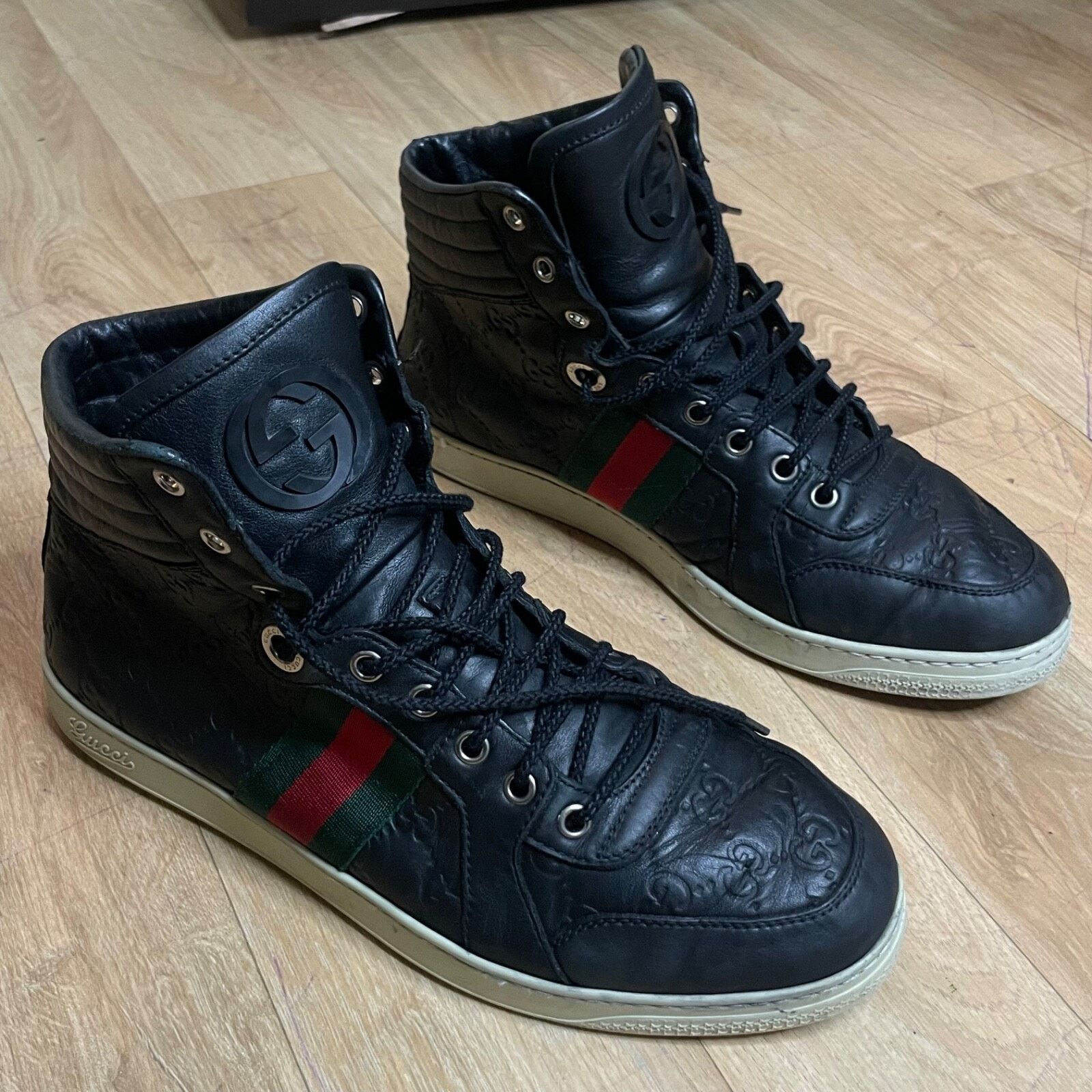 Gucci GUCCI Sneakers GG Web Dapper Black Leather High Top Monogram Size US 8 / EU 41 - 1 Thumbnail