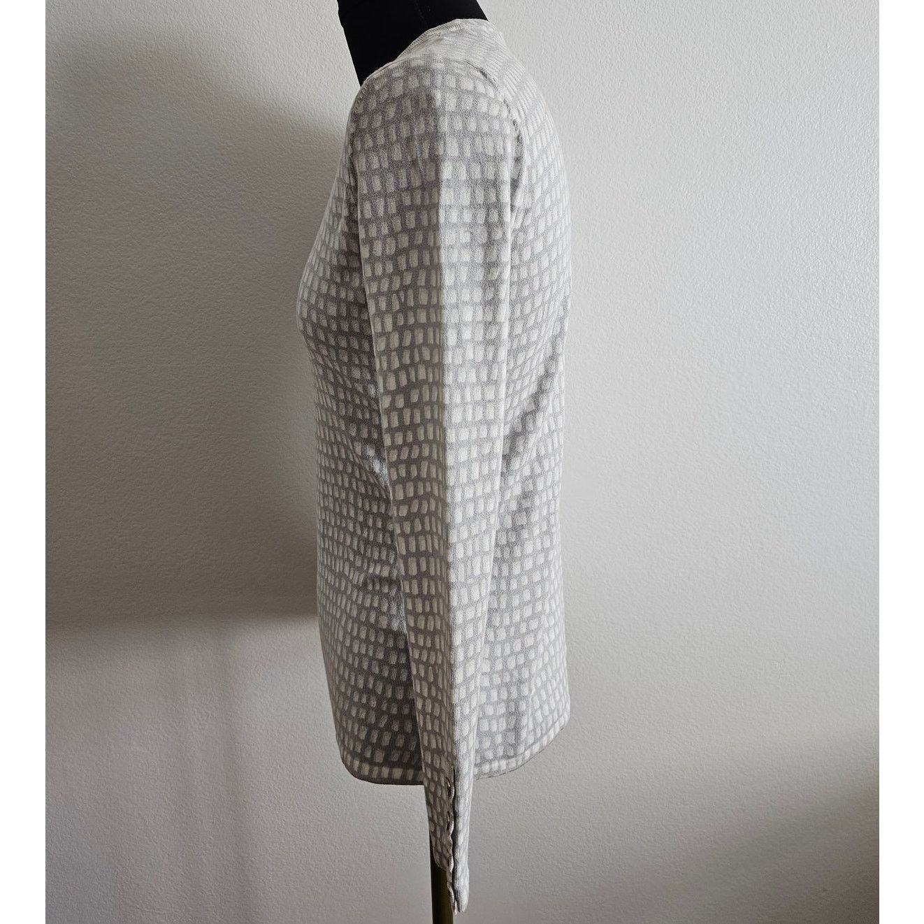 J.McLaughlin J. Mclaughlin Women White/Gray Cotton Blend Crew Sweater XS Size XS / US 0-2 / IT 36-38 - 2 Thumbnail