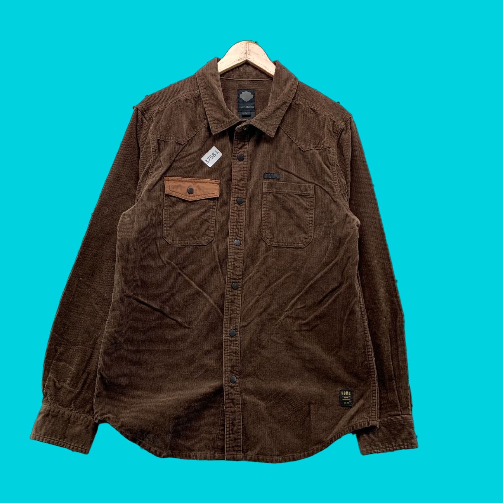 Harley Davidson VINTAGE Harley-Davidson Brown Corduroy Button-Up Shirt Men Large Padded Long Sleeve Motorcycle Size US L / EU 52-54 / 3 - 1 Thumbnail