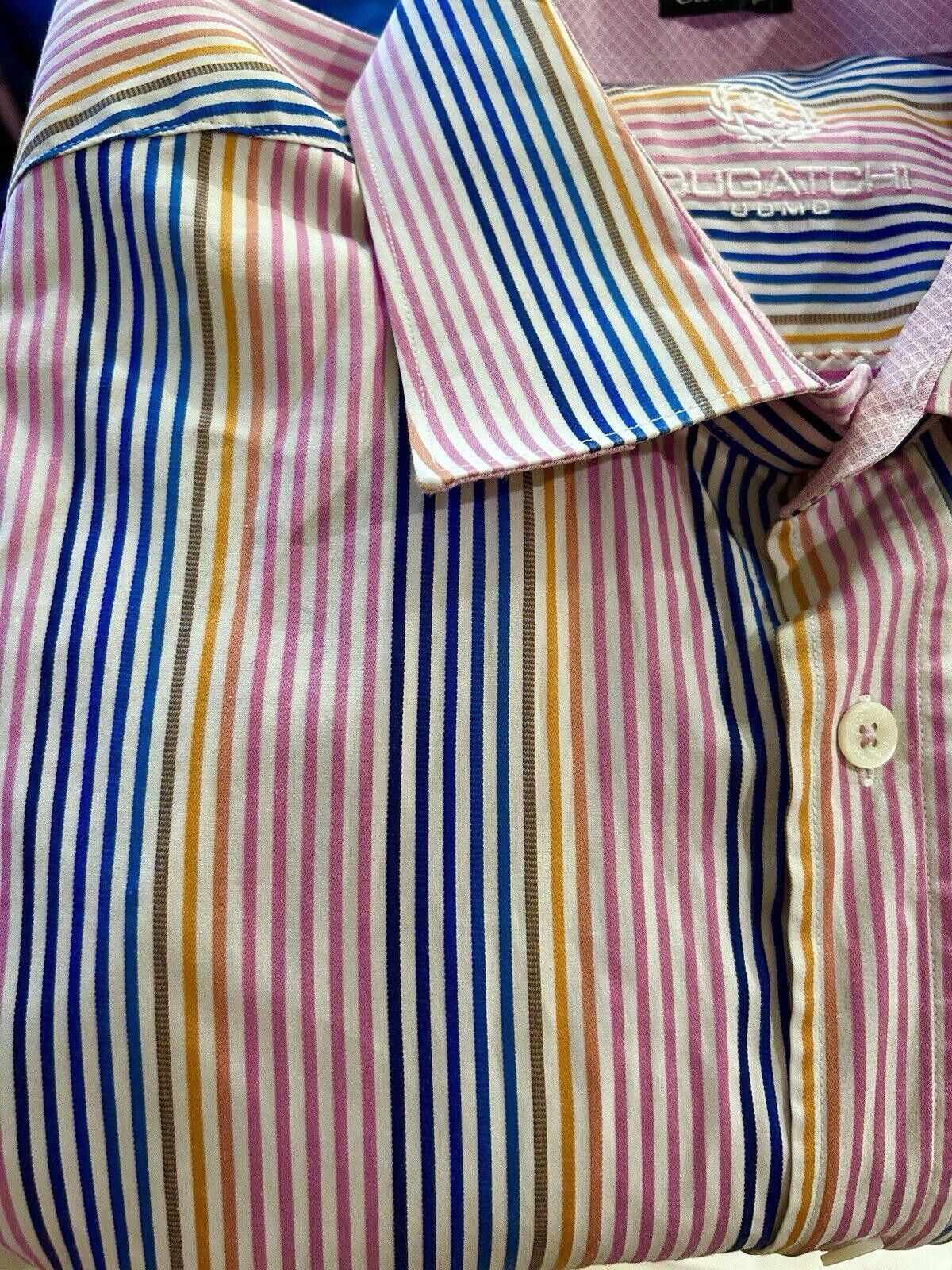 Designer Bugatchi Uomo Men’s Button Up Shirt Striped Classic Fit XL Size 44R - 8 Thumbnail