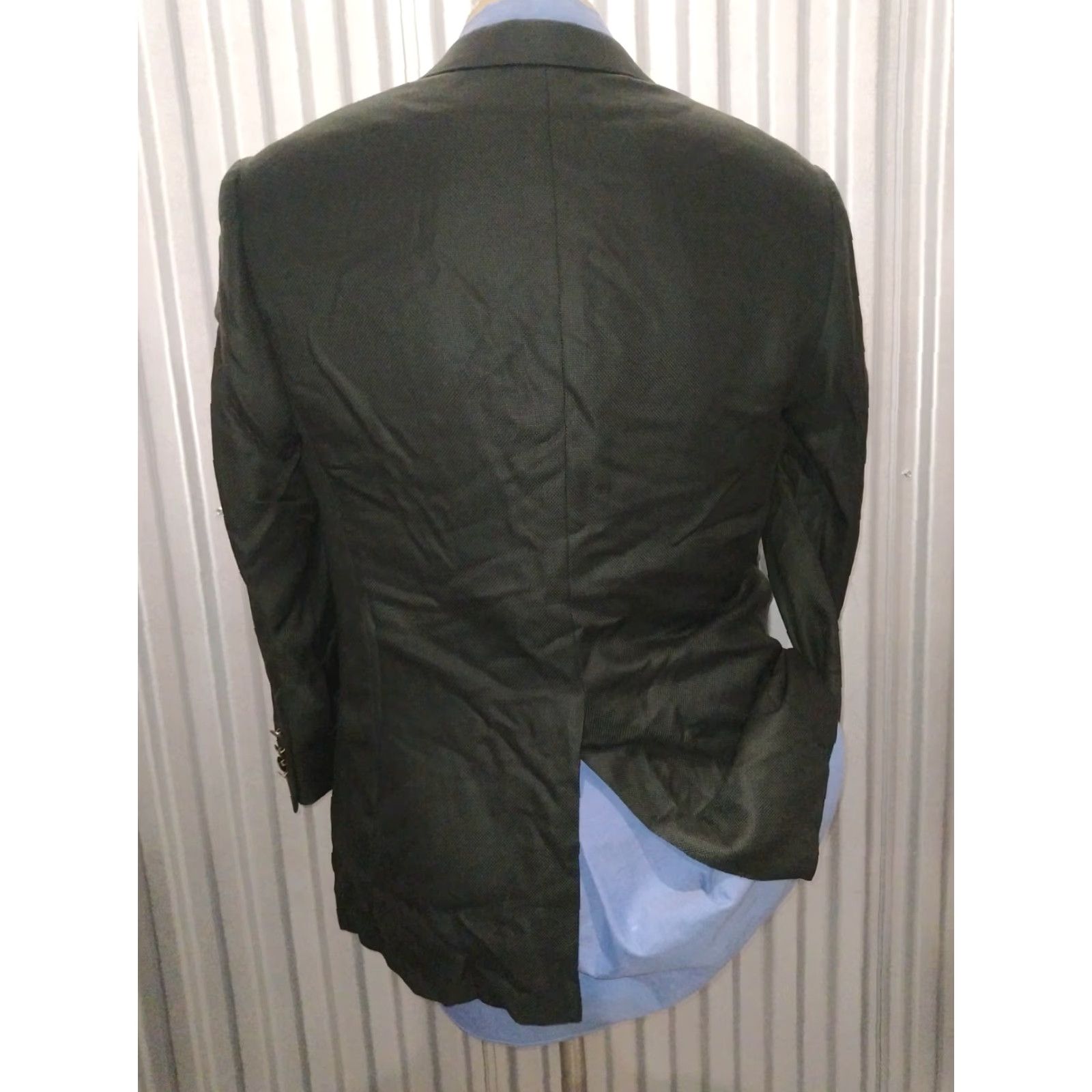 Vintage VINTAGE Hickey Freeman Green Hopsack Wool Blazer Jacket Sport Coat 38S Four-Button Notch Lapel Men Regular Short Solid Classic Size 38R - 6 Thumbnail