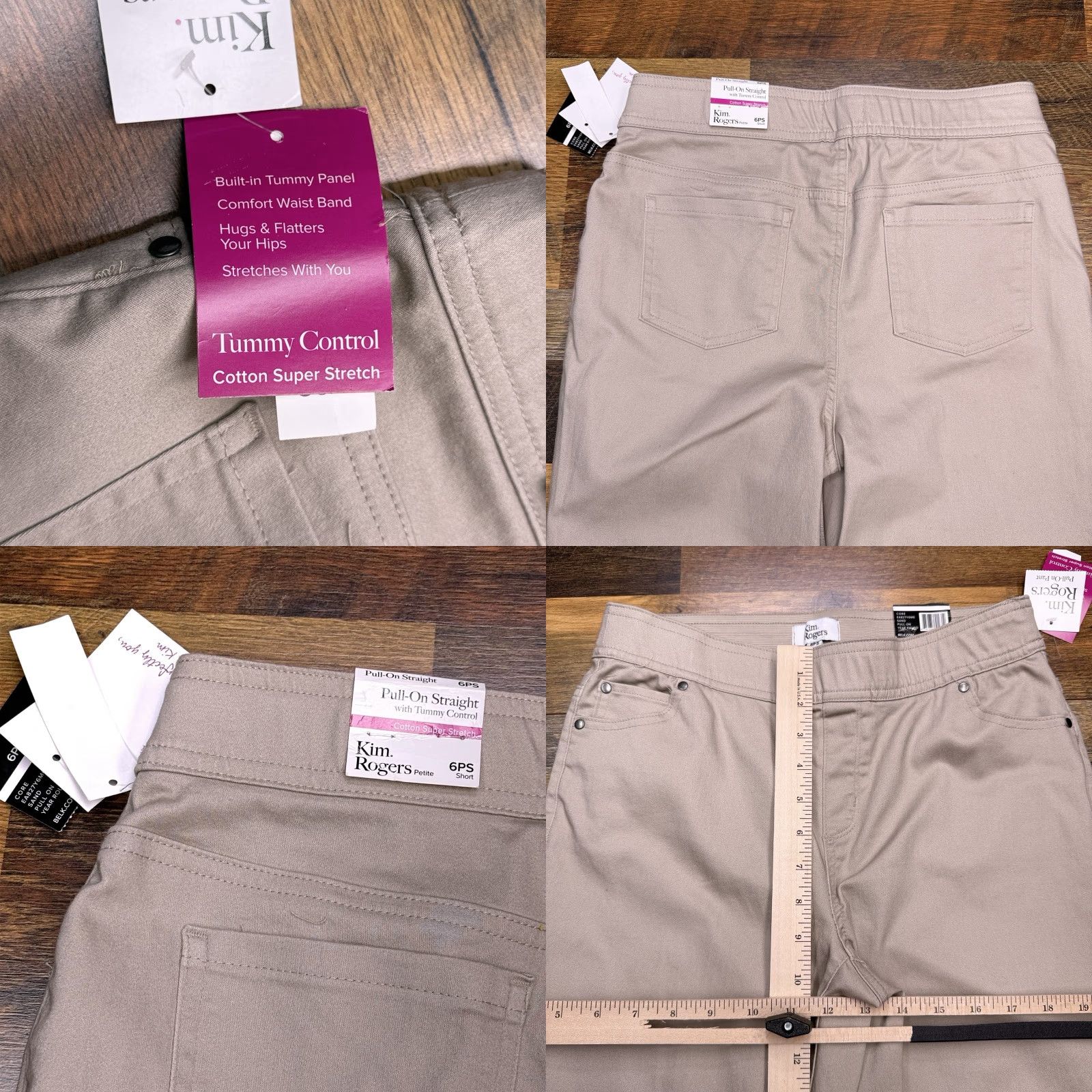 Vintage Kim Rogers Pants Straight Womens 6PS Pull On Stretch Satin Cotton Blend 24.5 Inseam Casual Chino Tummy Control Size 28" / US 6 / IT 42 - 8 Thumbnail