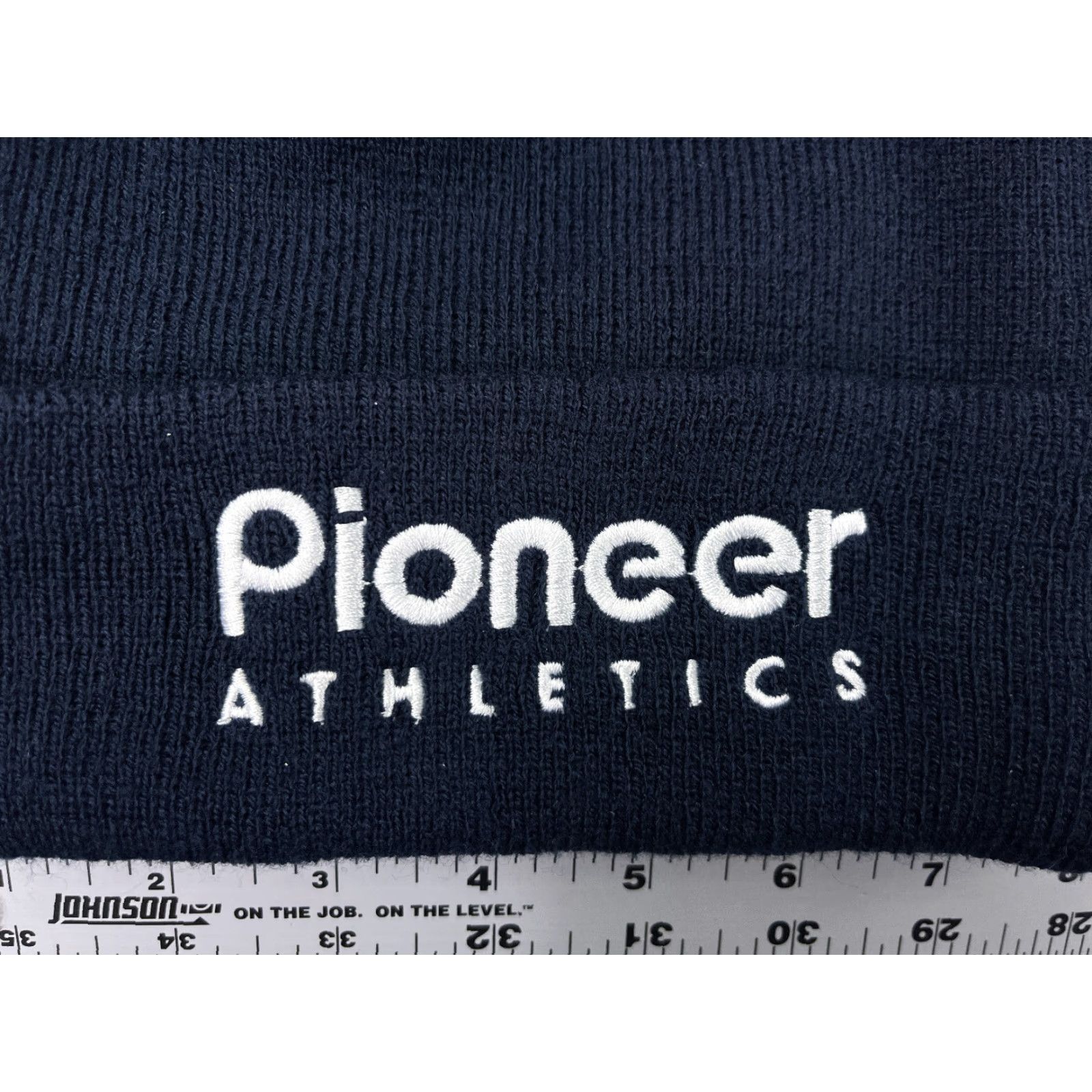 Vintage Pioneer Athletics Beanie Toque Adults One Size Blue Knit Embroidered 100% Acrylic Hat Mens Winter Fall Spring Summer Knit Beanie Logo Size ONE SIZE - 2 Thumbnail