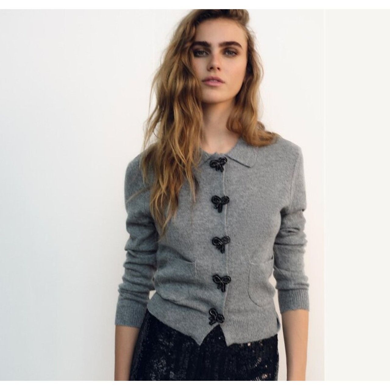 Zara RARE!!! ZARA Gray Embellished Knit Top NWT Size L / US 10 / IT 46 - 4 Thumbnail
