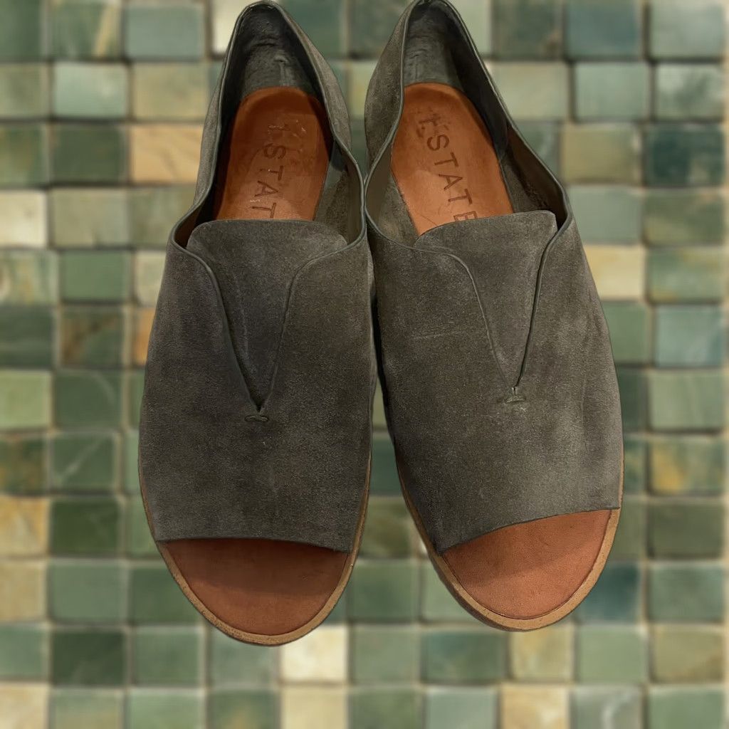 Vintage 1. STATE Cassidee Suede Leather Open Toe Olive Slip On Flats - 6 Womens State d’Orsay Green Flat Size US 6 / IT 36 - 1 Thumbnail