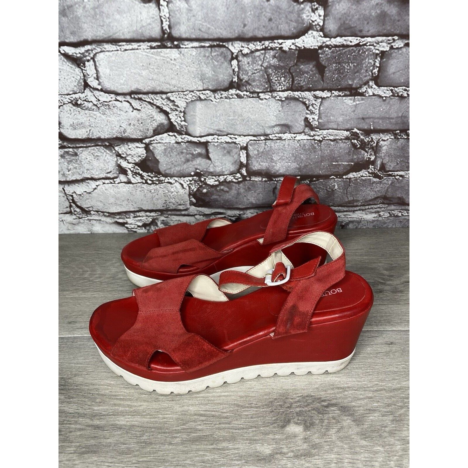 Other Bournazos Athens Red Suede Leather Ankle Strap Wedge Sandals Size US 8.5 / IT 38.5 - 13 Thumbnail