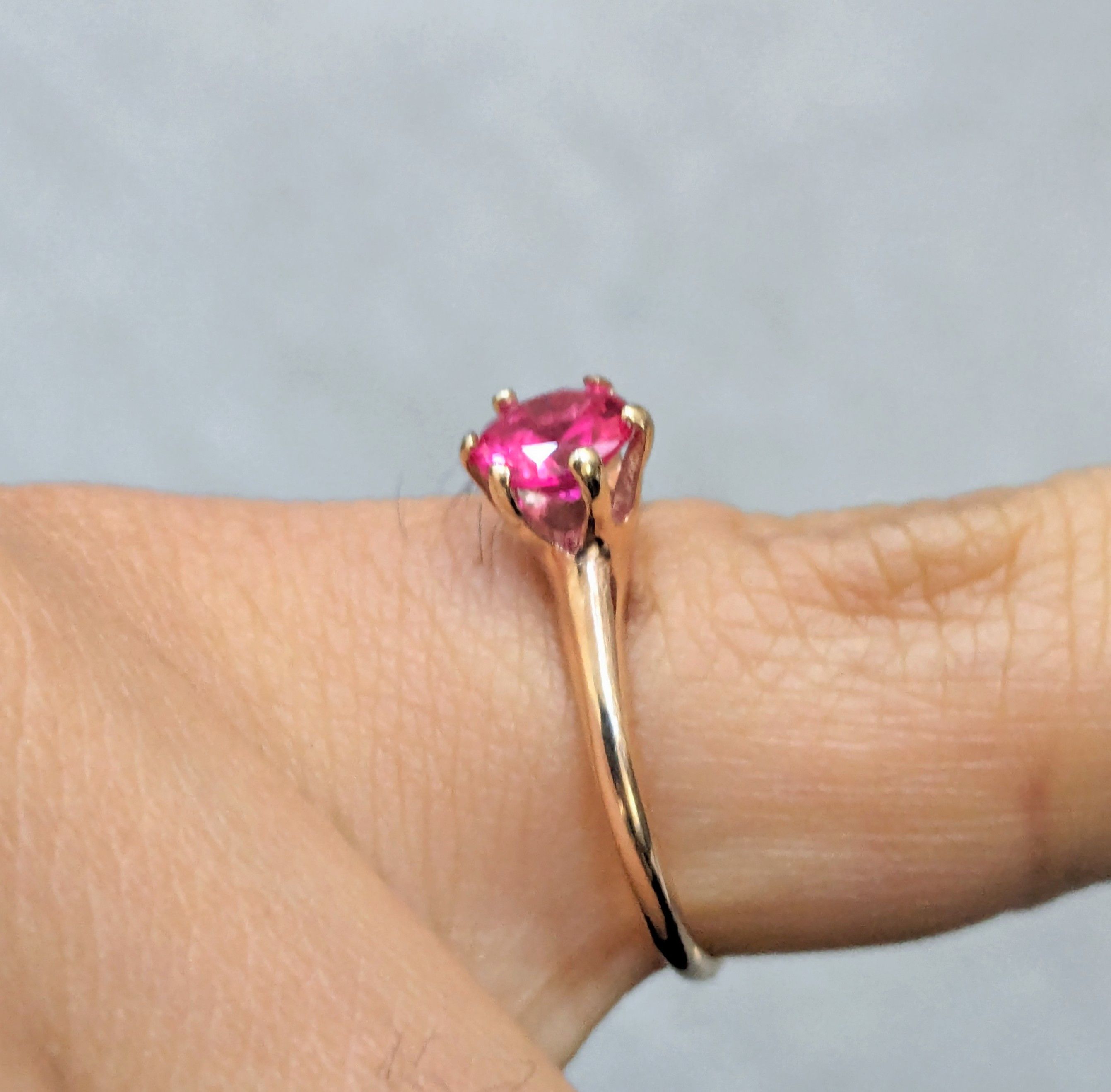 Jewelry 10k Yellow Gold Ring Lab Red Ruby Size 7 Princess Cut Size ONE SIZE - 10 Thumbnail