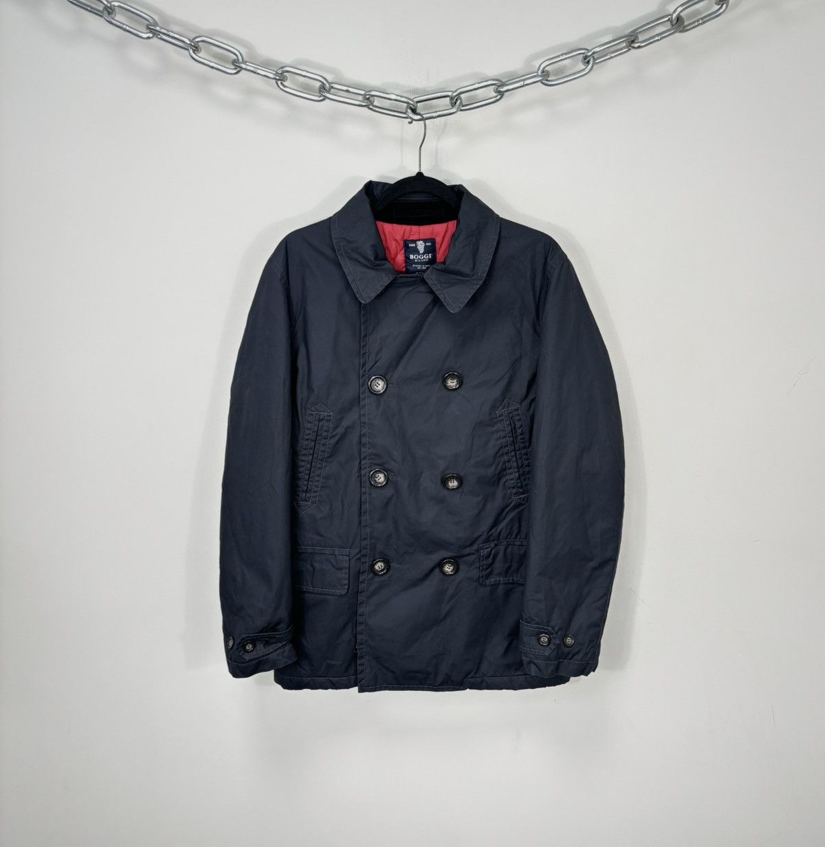 Boggi Milano Italian Luxury Navy Double Breasted Coat Jacket