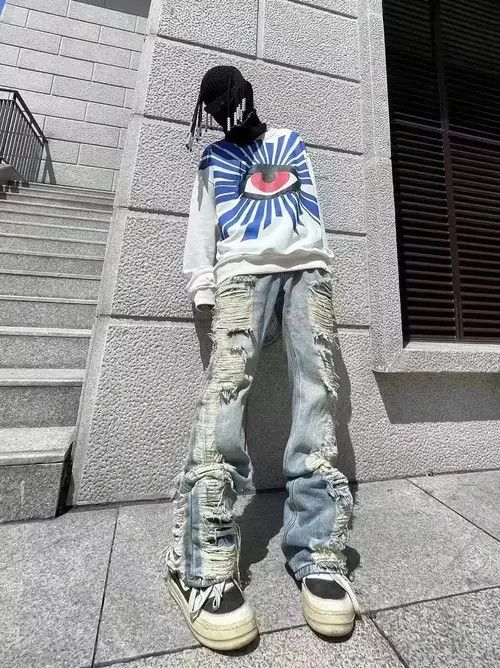 Designer × Japanese Brand × Vintage flared damaged grunge ripped pants Size US 30 / EU 46 - 4 Thumbnail