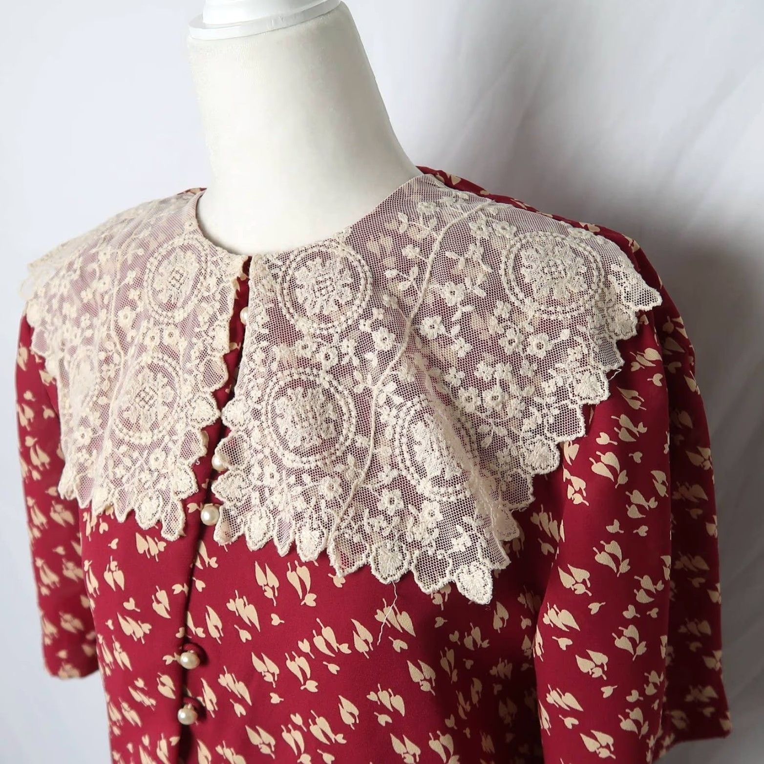 Vintage VINTAGE 90s burgundy red and cream top and midi skirt set Shirt 6P Bohemian Womens Size M / US 6-8 / IT 42-44 - 2 Thumbnail