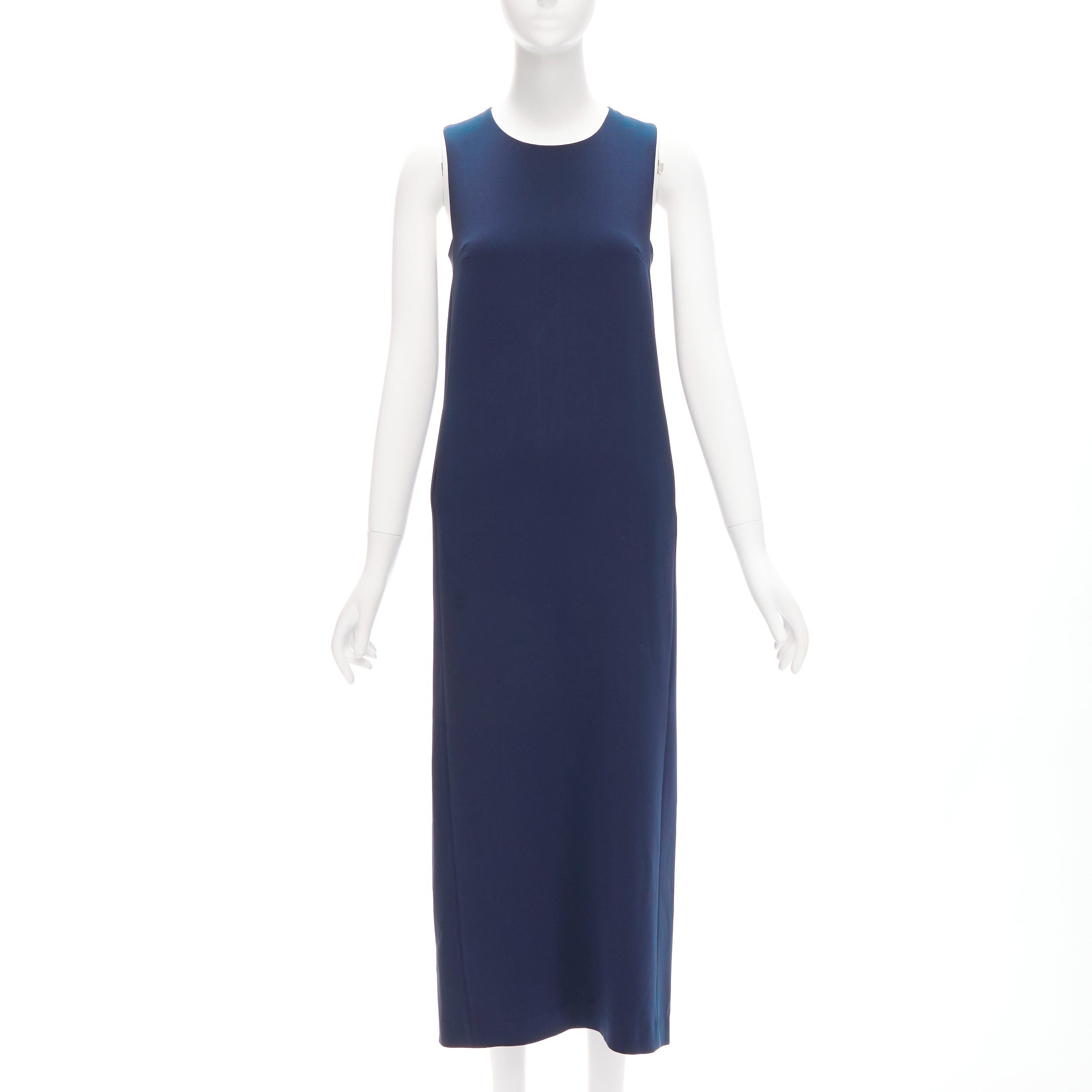 image of Theory Navy Minimal Classic Round Neck Midi Shift Dress Us0 Xs, Women's