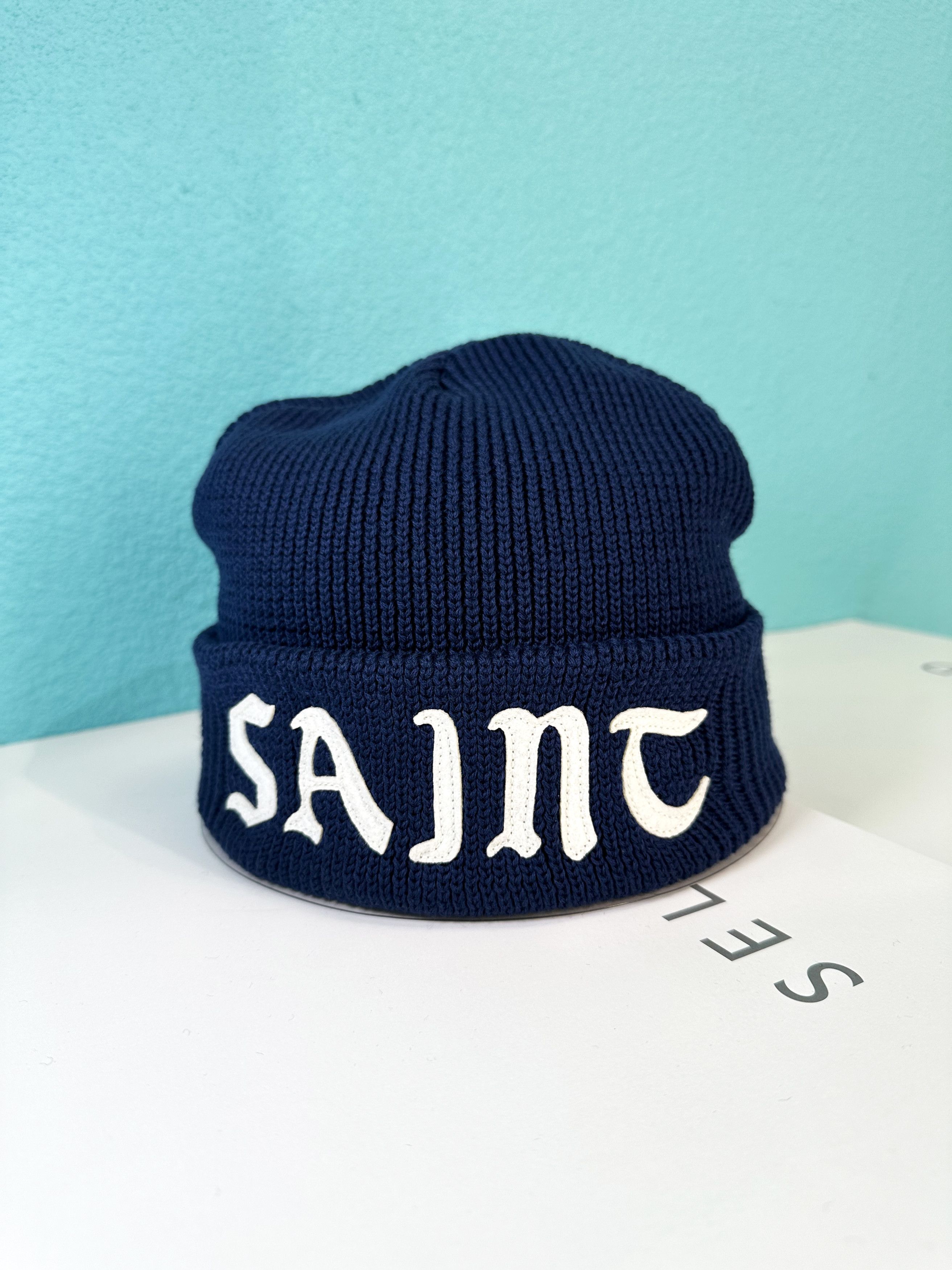Saint Michael Saint Mxxxxxx knit beanie navy | Grailed