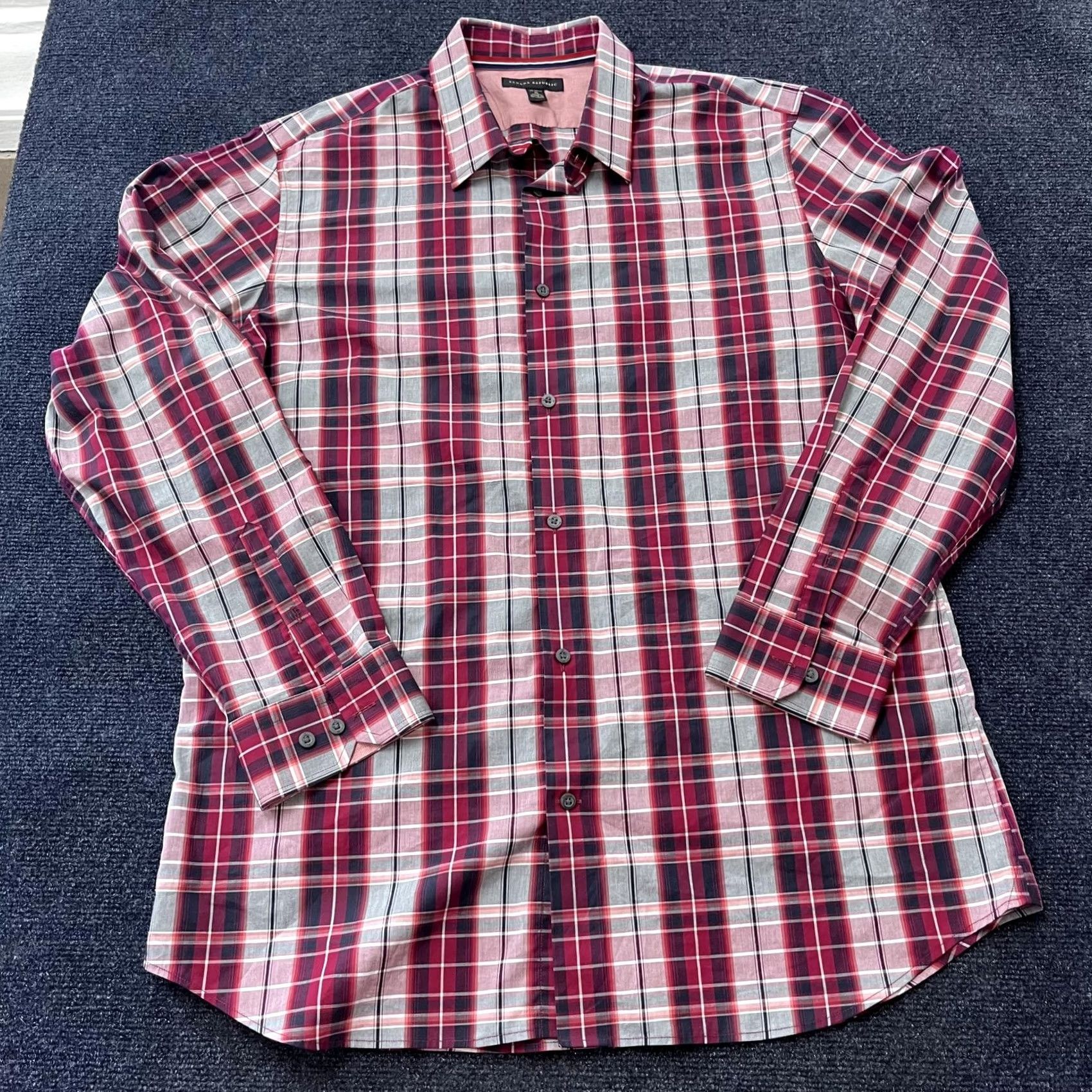 Banana Republic VINTAGE? No — Banana Republic Shirt Mens XL Red Gray Black Plaid Button Down Long Sleeve Dress Size 46R - 2 Thumbnail