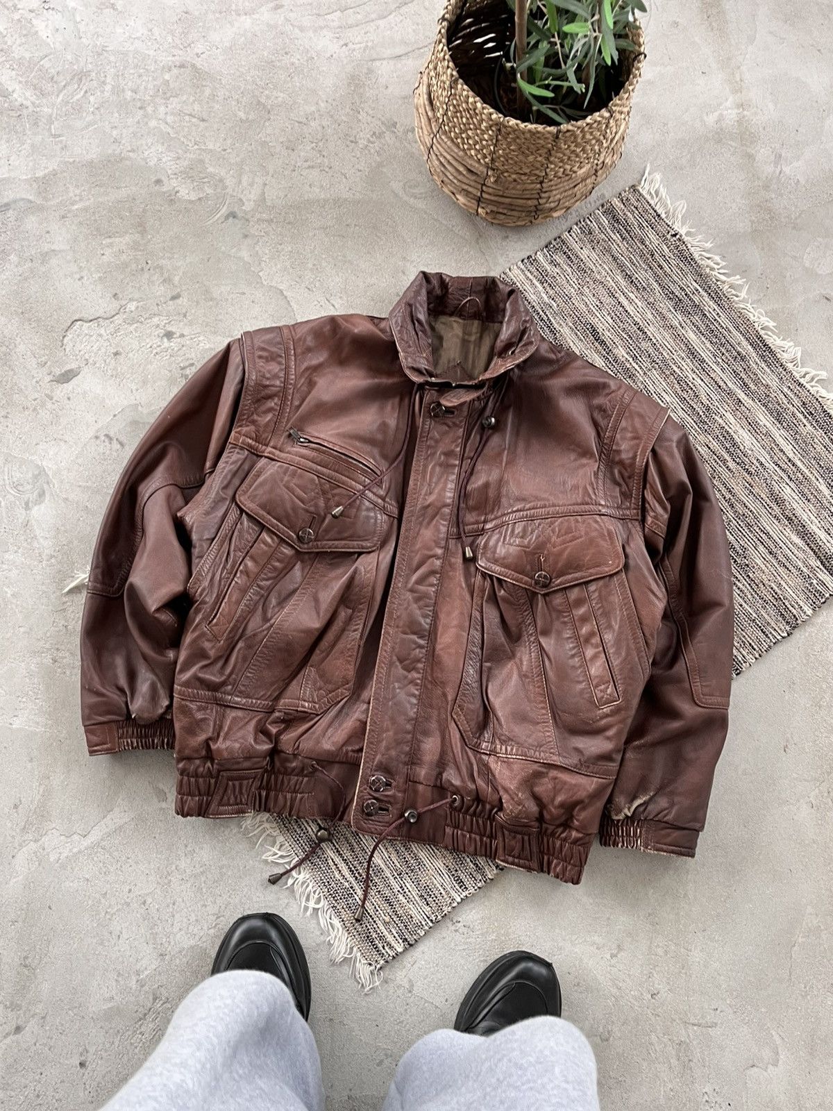 Genuine Leather Vintage Brown Leather Biker Bomber Jacket Avantgarde Y2K Size US L / EU 52-54 / 3 - 2 Thumbnail