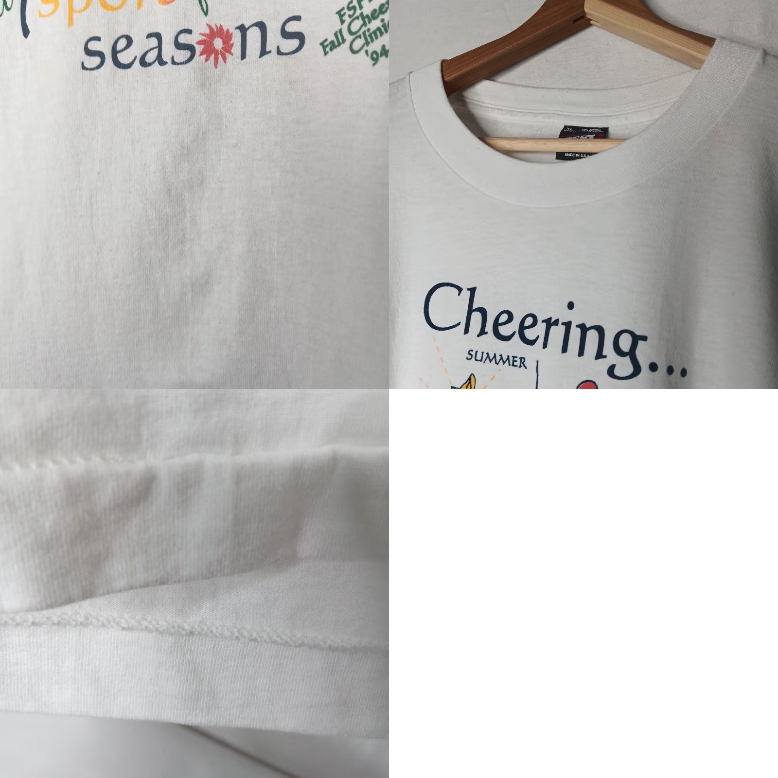 Fruit Of The Loom VINTAGE Fruit of the Loom BEST Cheerleading Shirt XL White STAFF Single Stitch 1990s United States Cheering Cheerleader Cheer Sports Size US XL / EU 56 / 4 - 8 Thumbnail