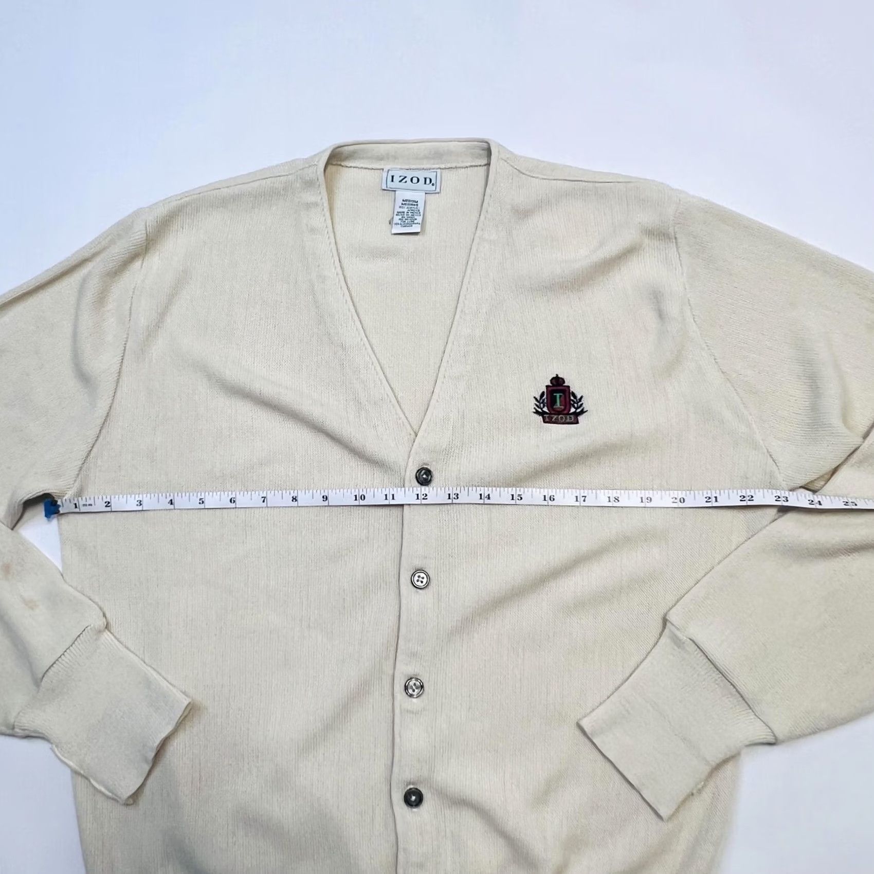 Izod VINTAGE Izod Cardigan Sweater Mens M Cream Crest Logo 90s Lightweight Knit Size US M / EU 48-50 / 2 - 6 Thumbnail