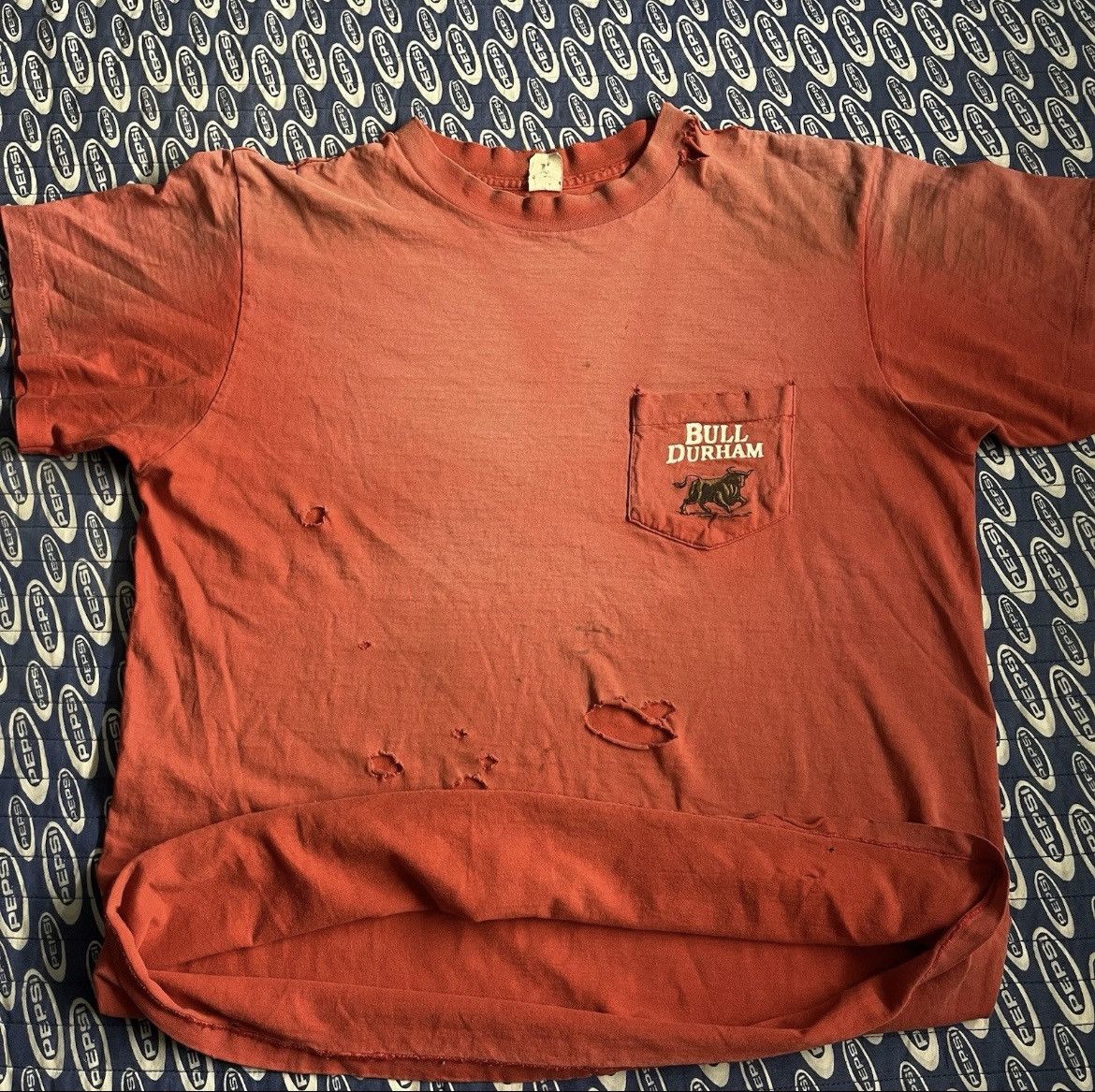 Other Vtg 90s Bull Durham Cigarette Faded Pocket Shirt Salmon Red Size US L / EU 52-54 / 3 - 3 Thumbnail