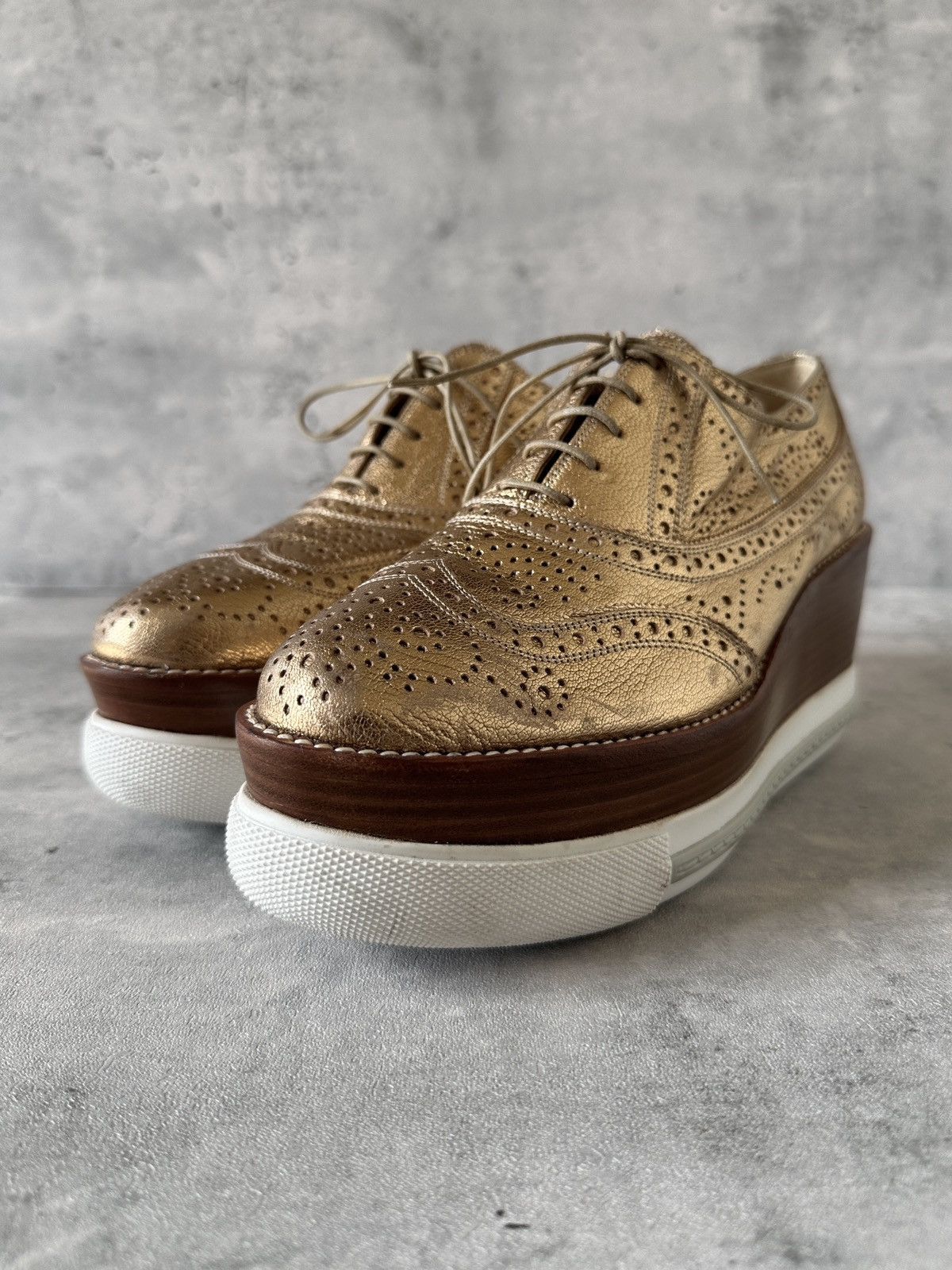 Miu Miu PLATFORM BROGUES (METALLIC GOLD) Size US 10.5 / IT 40.5 - 17 Thumbnail